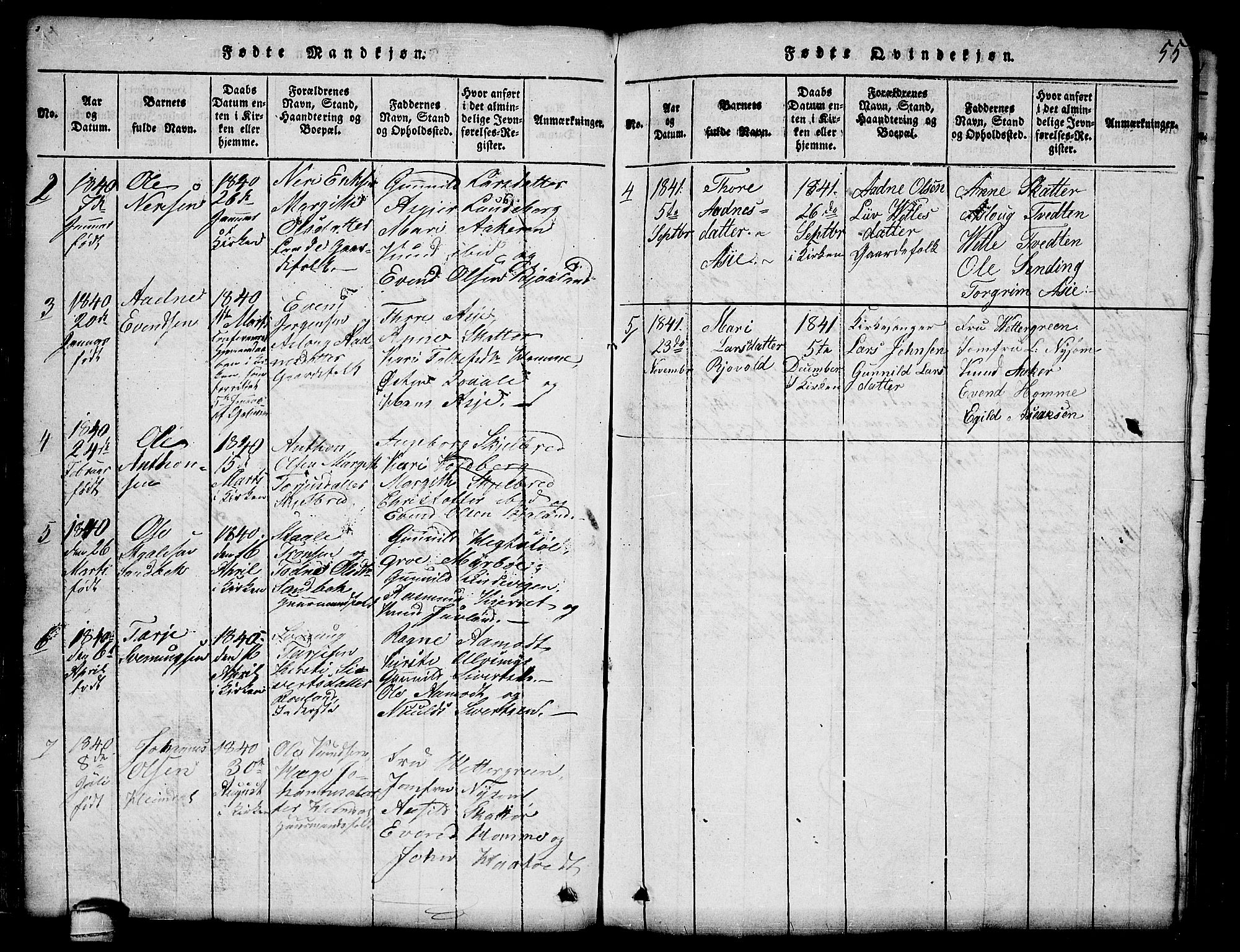 Lårdal kirkebøker, SAKO/A-284/G/Ga/L0001: Parish register (copy) no. I 1, 1815-1861, p. 55