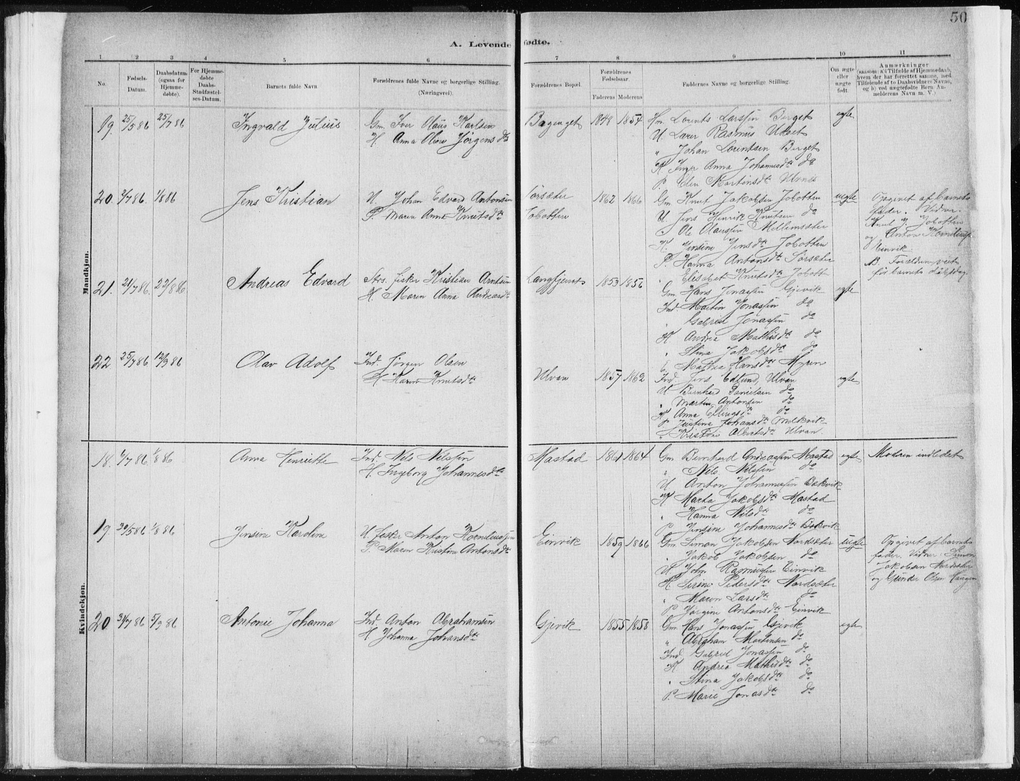 Ministerialprotokoller, klokkerbøker og fødselsregistre - Sør-Trøndelag, AV/SAT-A-1456/637/L0558: Parish register (official) no. 637A01, 1882-1899, p. 50