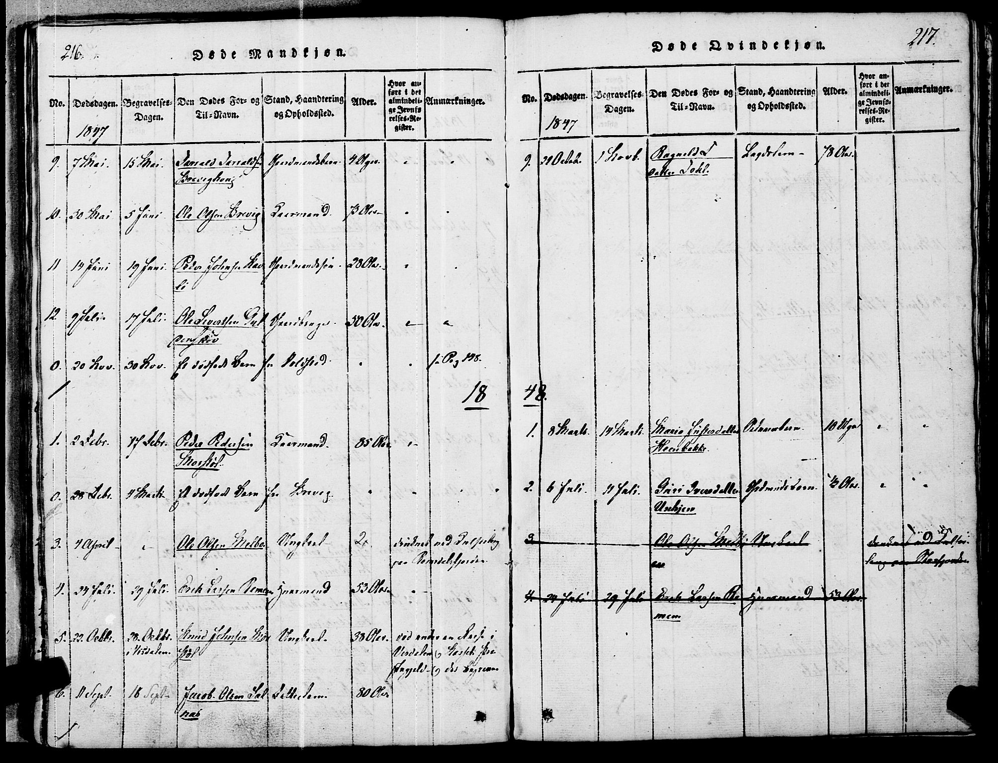 Ministerialprotokoller, klokkerbøker og fødselsregistre - Møre og Romsdal, SAT/A-1454/545/L0585: Parish register (official) no. 545A01, 1818-1853, p. 216-217