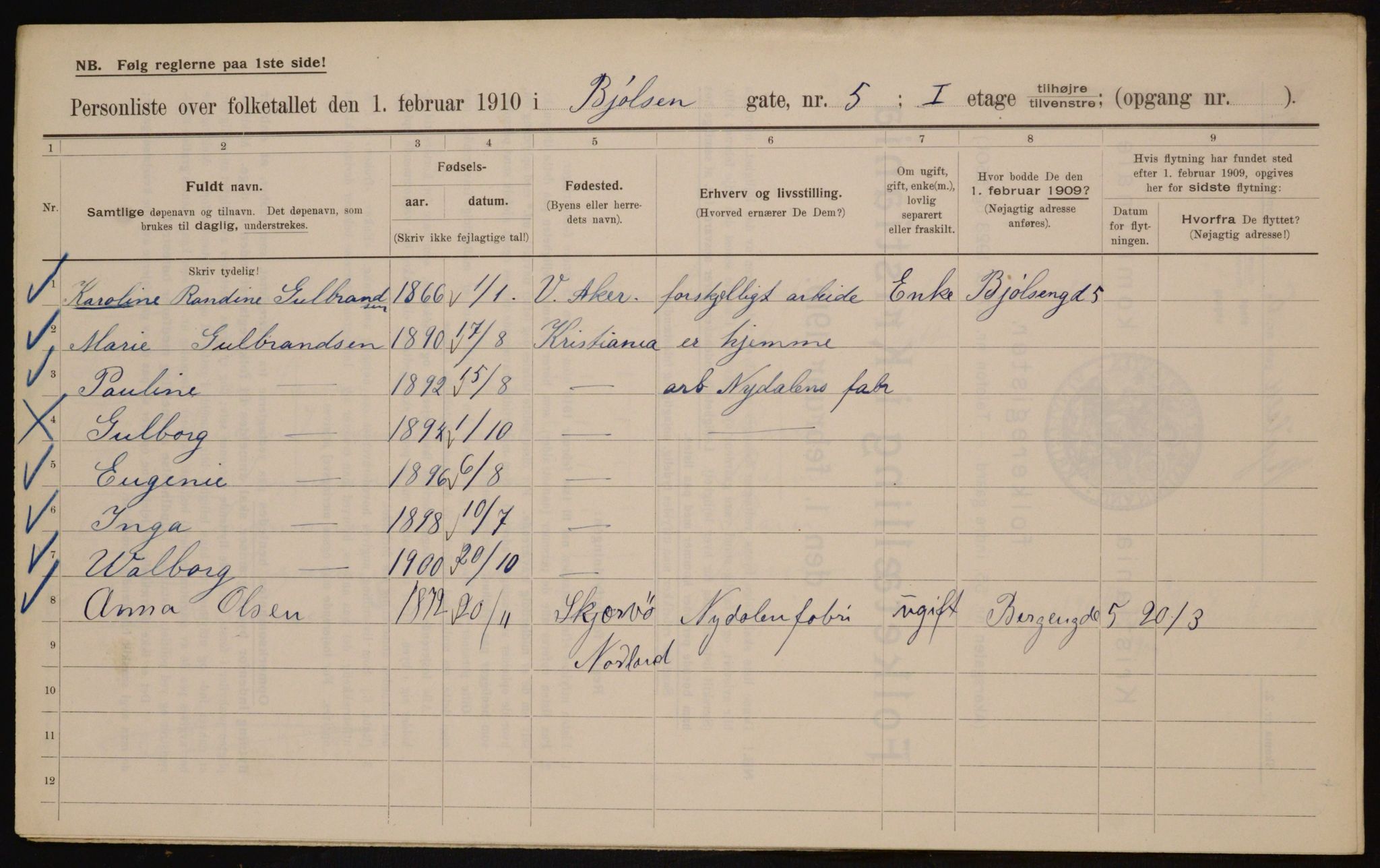 OBA, Municipal Census 1910 for Kristiania, 1910, p. 6249