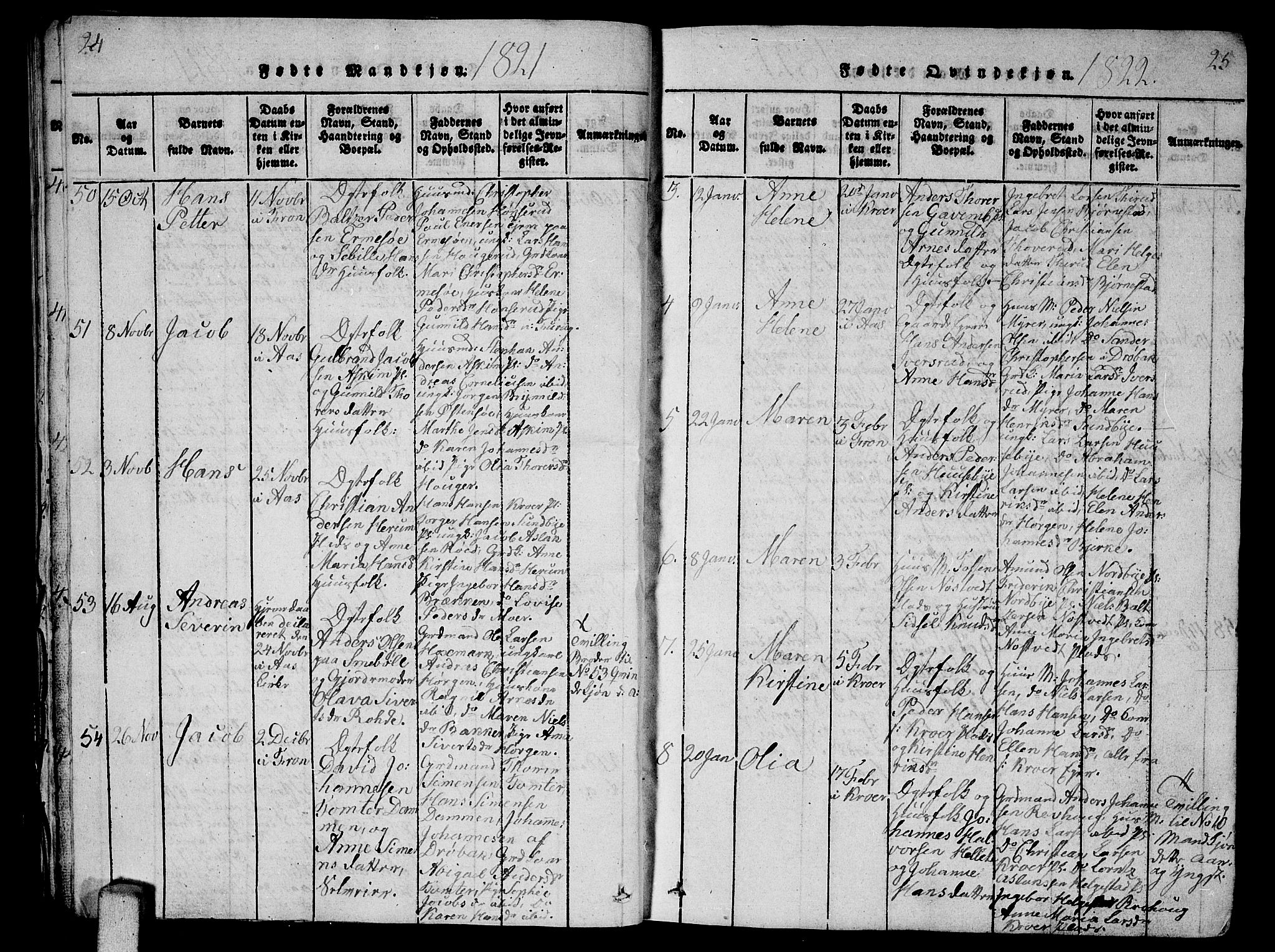 Ås prestekontor Kirkebøker, SAO/A-10894/G/Ga/L0002: Parish register (copy) no. I 2, 1820-1836, p. 24-25