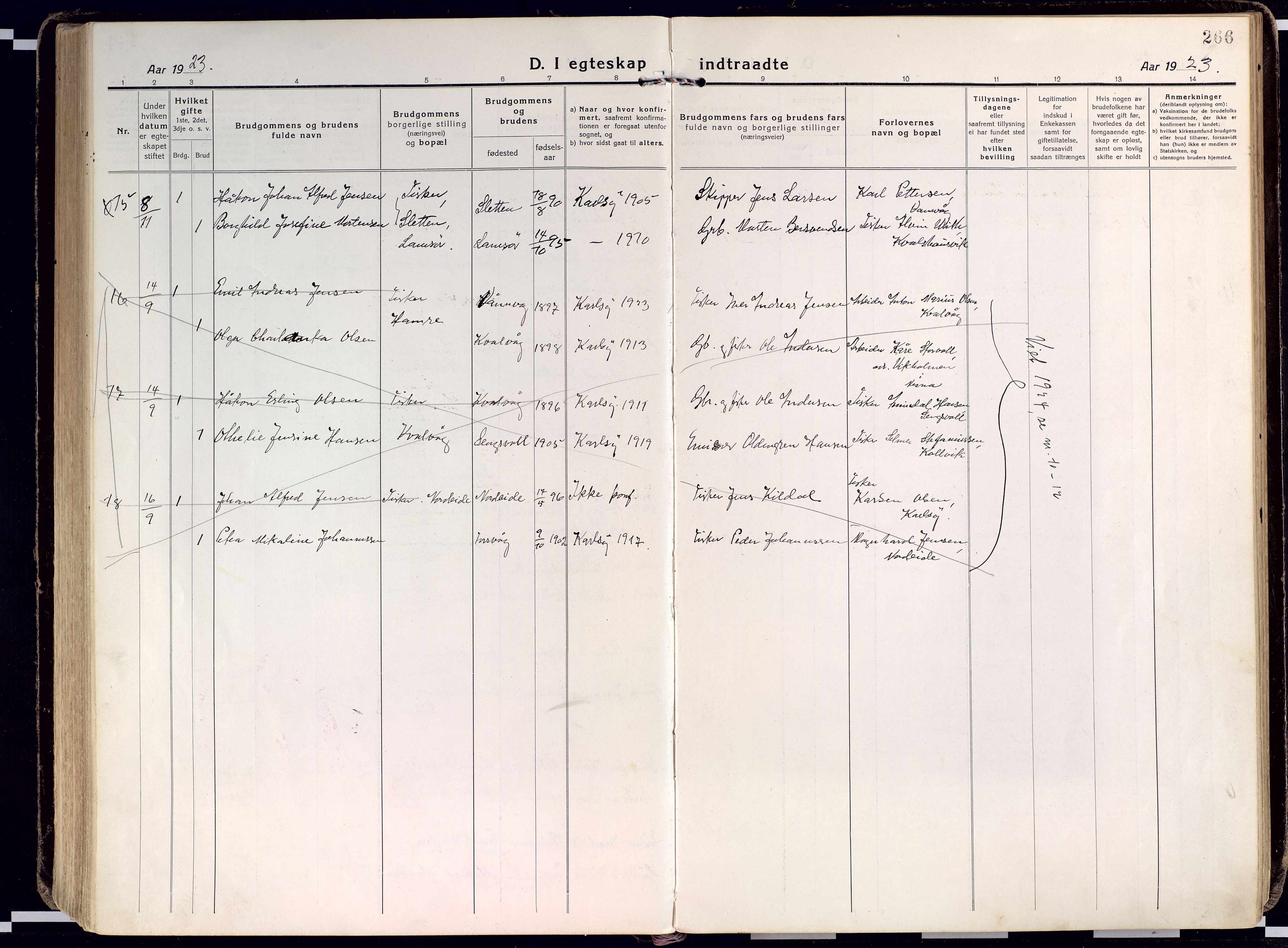 Karlsøy sokneprestembete, AV/SATØ-S-1299/H/Ha/Haa/L0015kirke: Parish register (official) no. 15, 1918-1929, p. 266