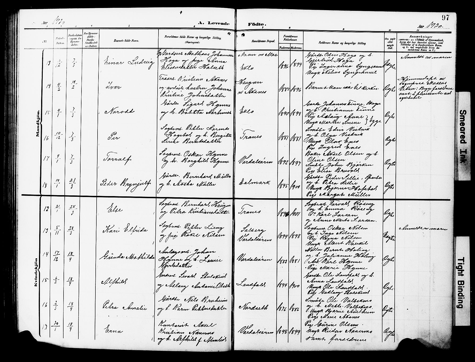 Ministerialprotokoller, klokkerbøker og fødselsregistre - Nord-Trøndelag, AV/SAT-A-1458/723/L0258: Parish register (copy) no. 723C06, 1908-1927, p. 97