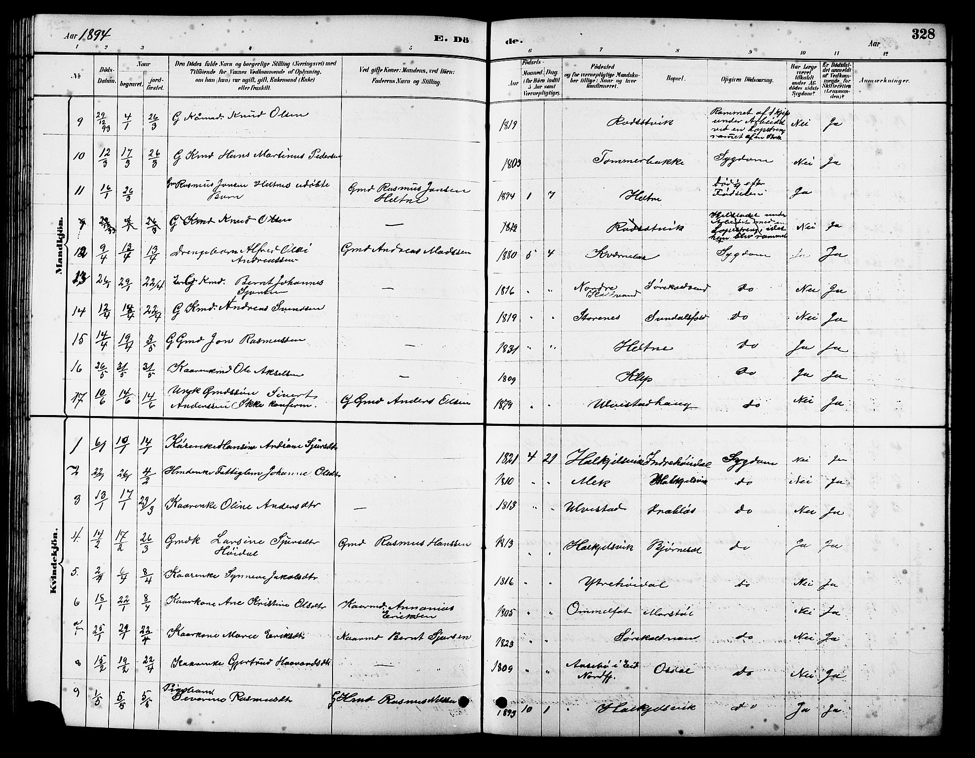 Ministerialprotokoller, klokkerbøker og fødselsregistre - Møre og Romsdal, SAT/A-1454/511/L0158: Parish register (copy) no. 511C04, 1884-1903, p. 328
