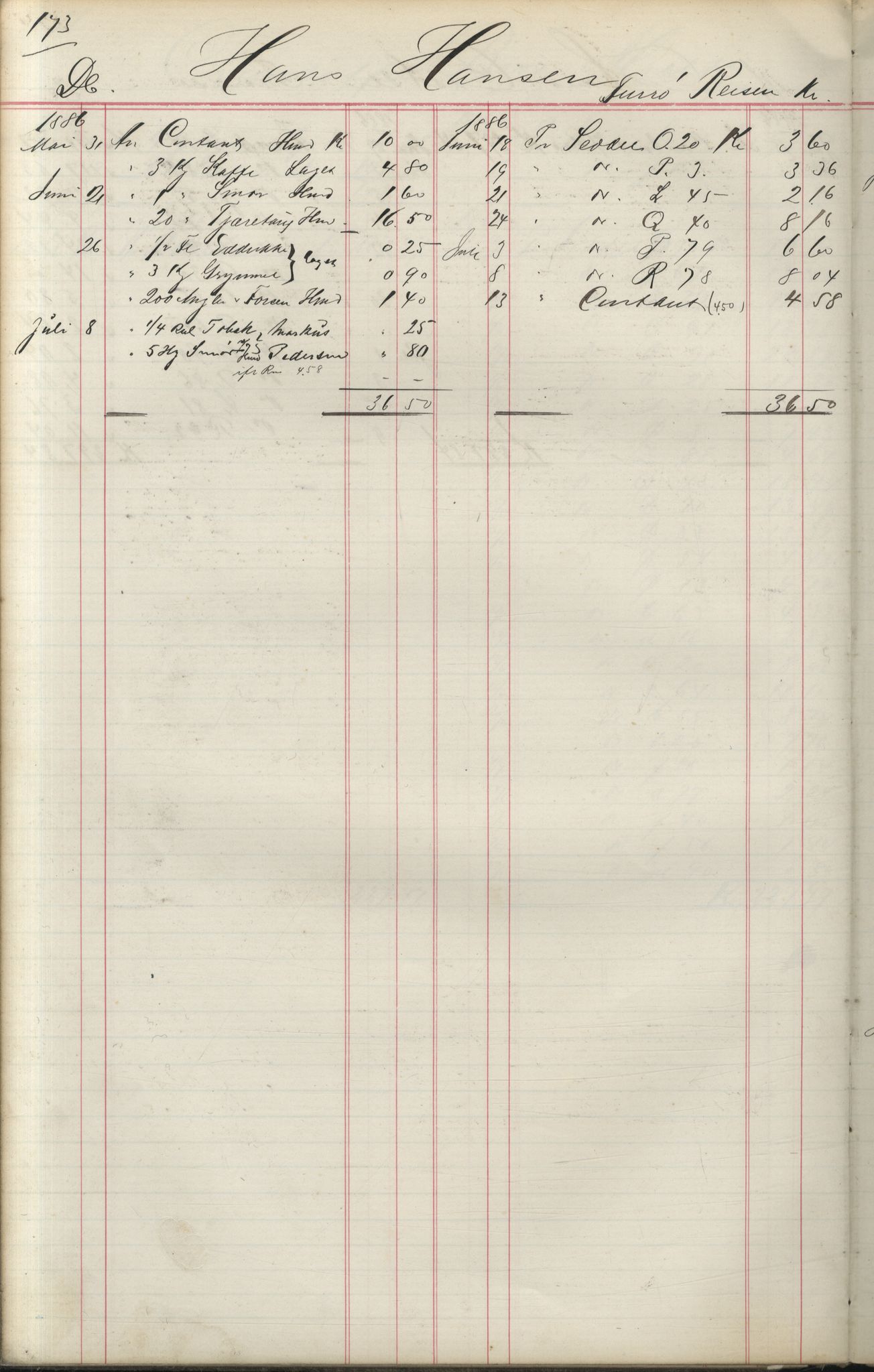 Brodtkorb handel A/S, VAMU/A-0001/F/Fa/L0004/0001: Kompanibøker. Utensogns / Compagnibog for Udensogns Fiskere No 15. Fra A - H, 1882-1895, p. 173