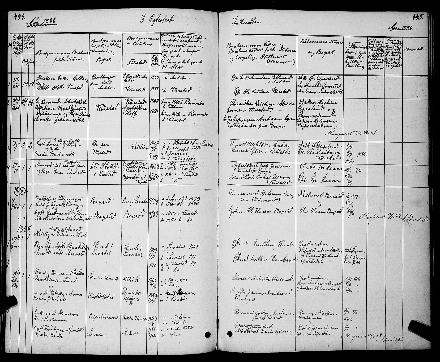 Ramnes kirkebøker, AV/SAKO-A-314/G/Gc/L0001: Parish register (copy) no. III 1, 1869-1903, p. 444-445