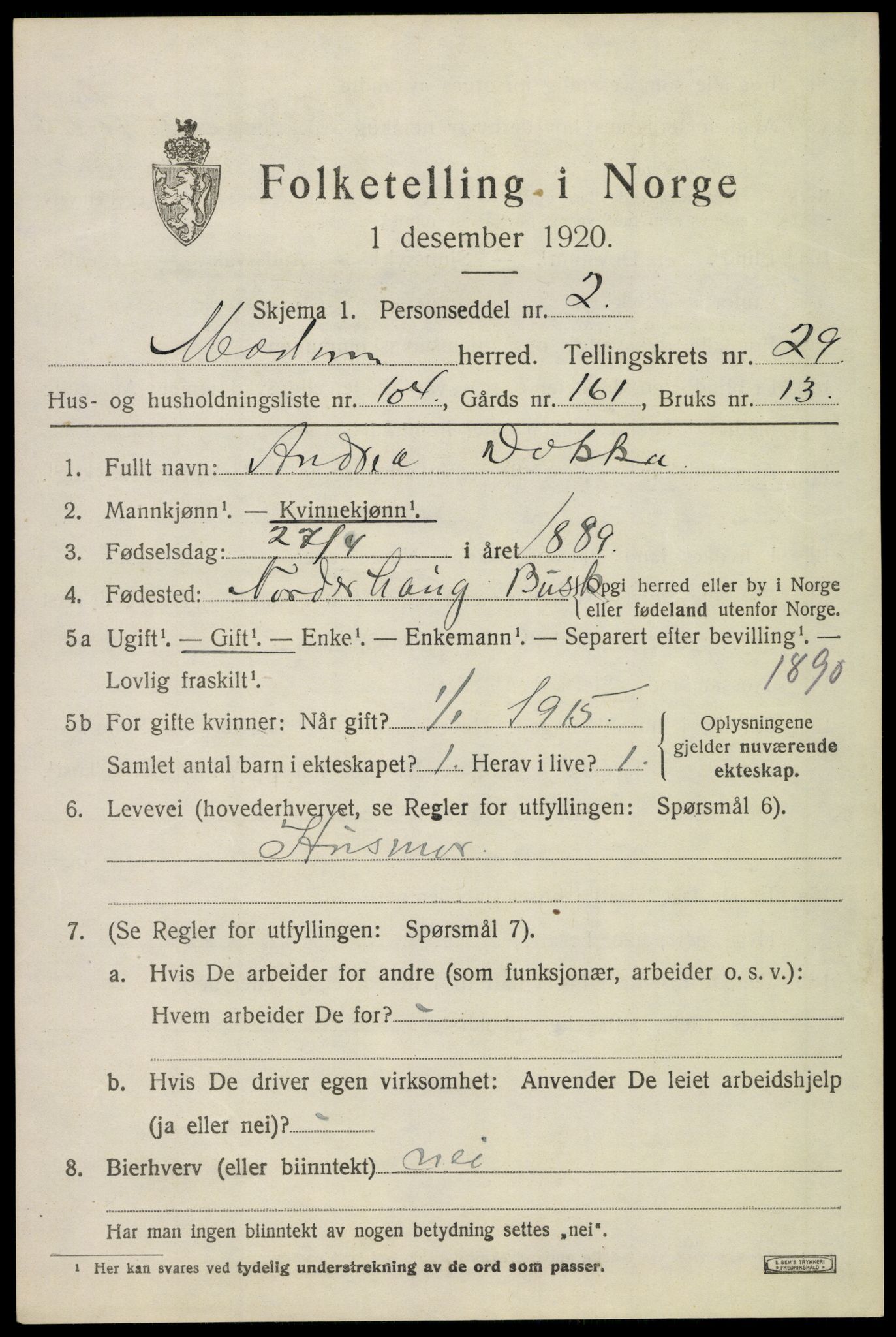 SAKO, 1920 census for Modum, 1920, p. 27621