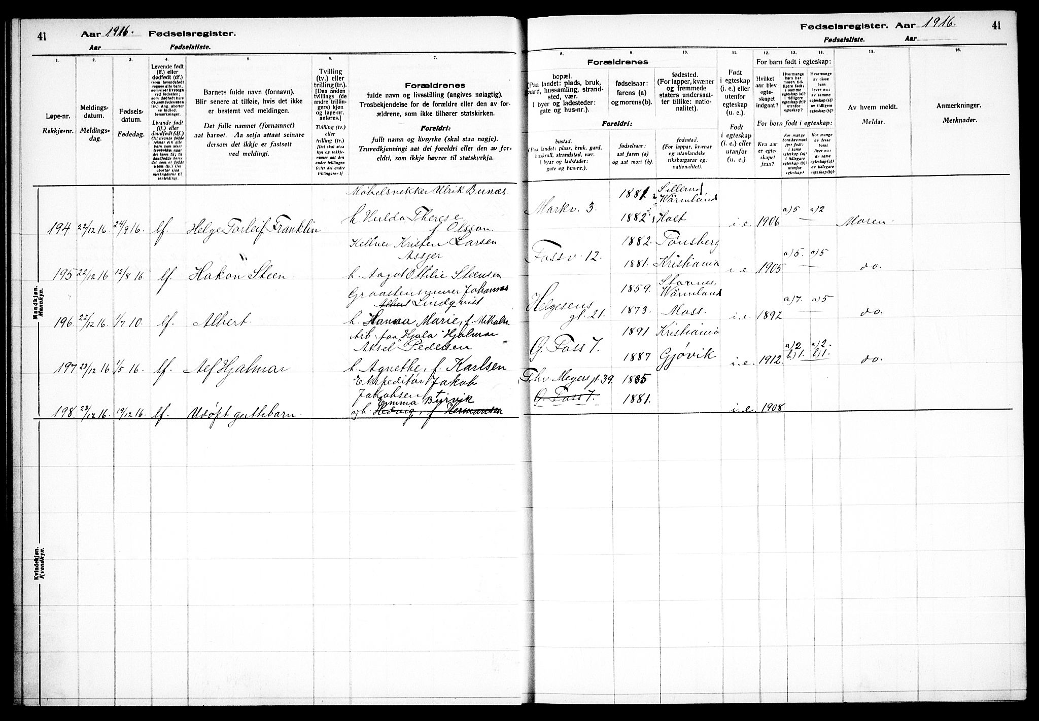 Paulus prestekontor Kirkebøker, SAO/A-10871/J/Ja/L0001: Birth register no. 1, 1916-1923, p. 41