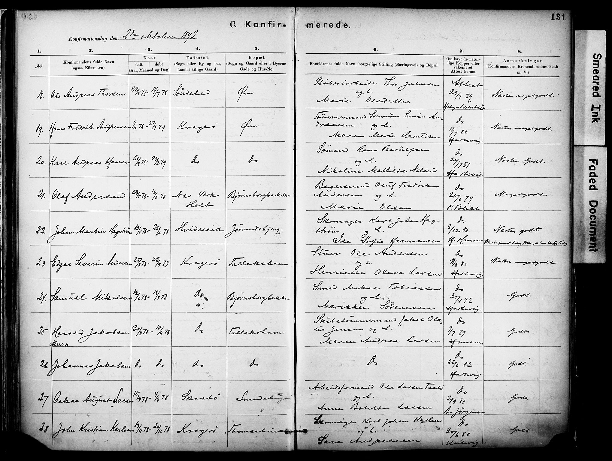 Kragerø kirkebøker, SAKO/A-278/F/Fa/L0012: Parish register (official) no. 12, 1880-1904, p. 131