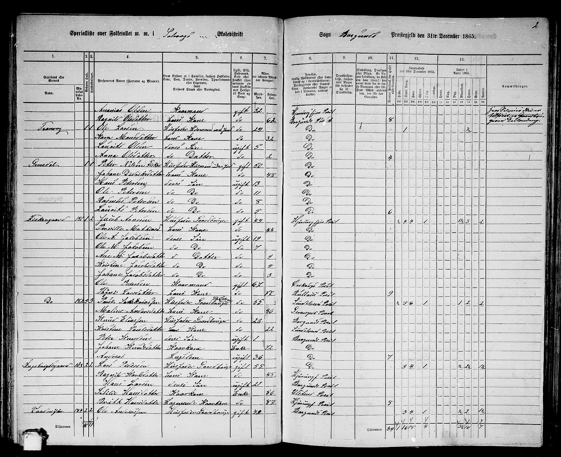 RA, 1865 census for Borgund, 1865, p. 97