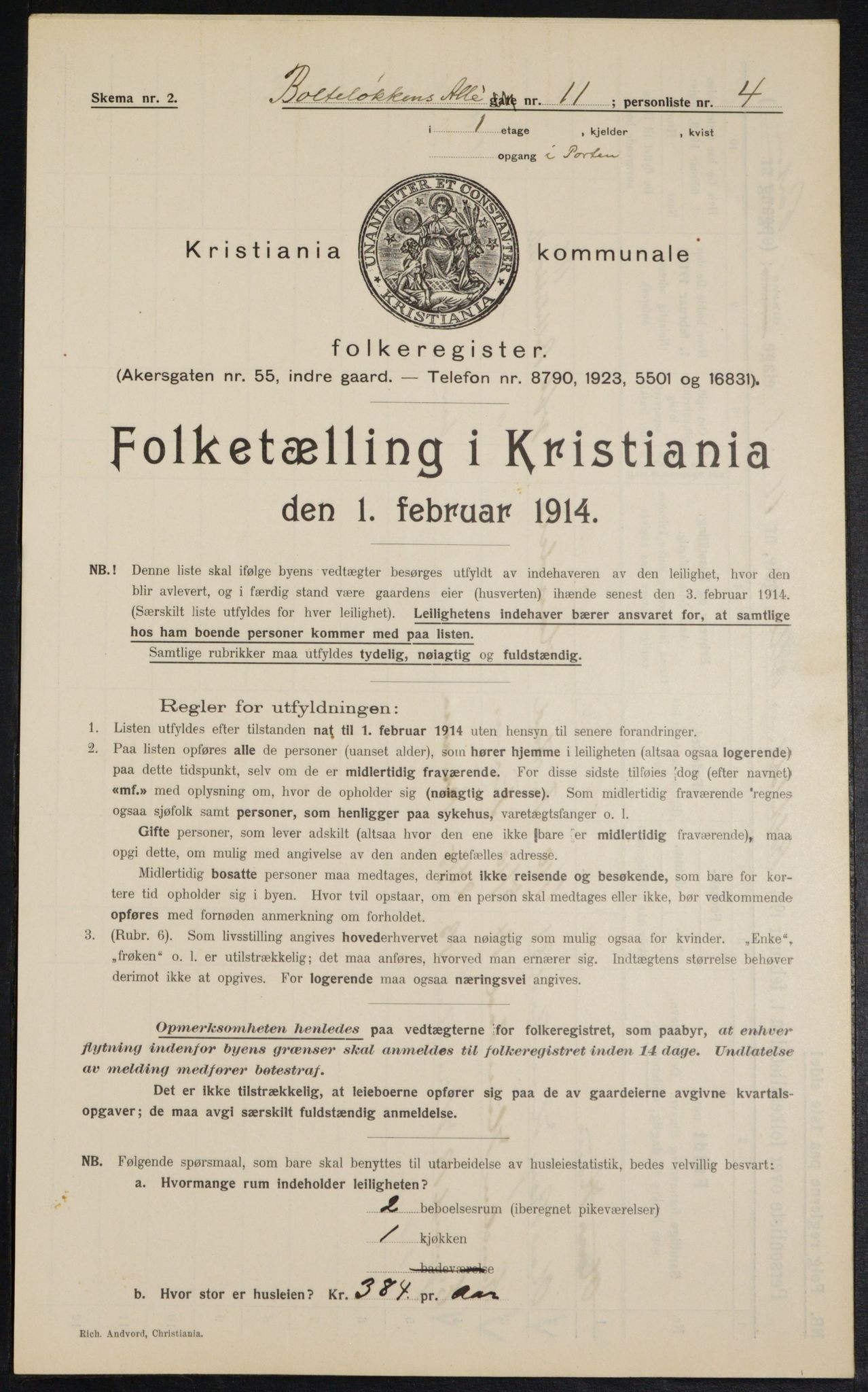 OBA, Municipal Census 1914 for Kristiania, 1914, p. 7688