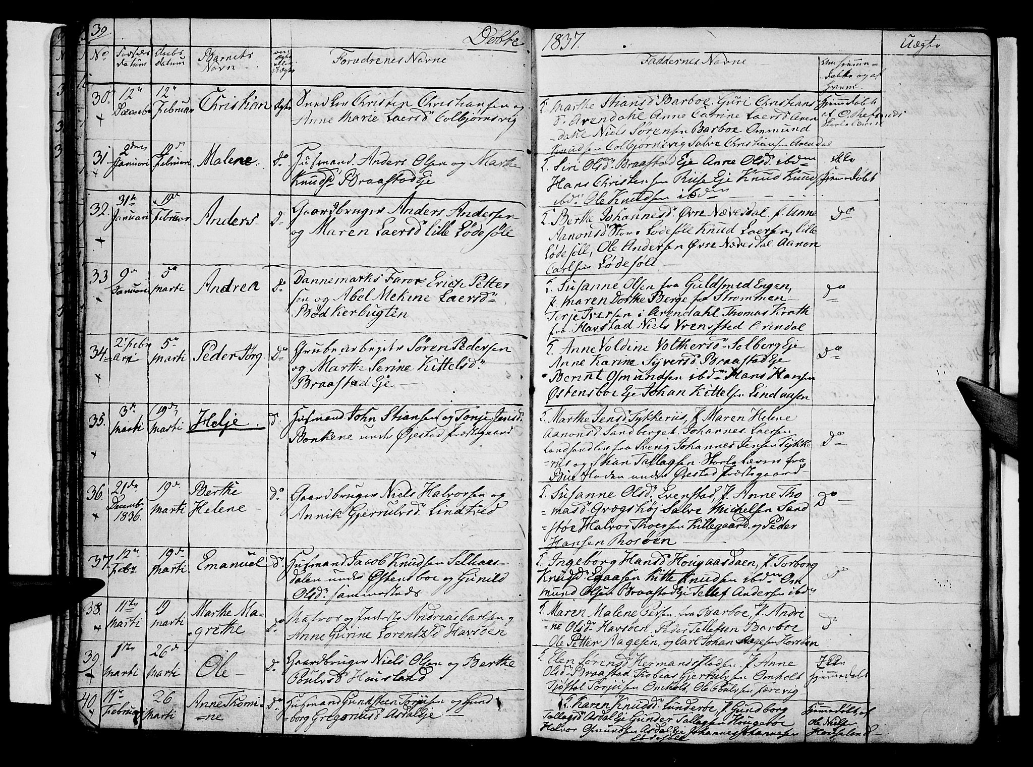 Øyestad sokneprestkontor, AV/SAK-1111-0049/F/Fb/L0005: Parish register (copy) no. B 5, 1833-1843, p. 39