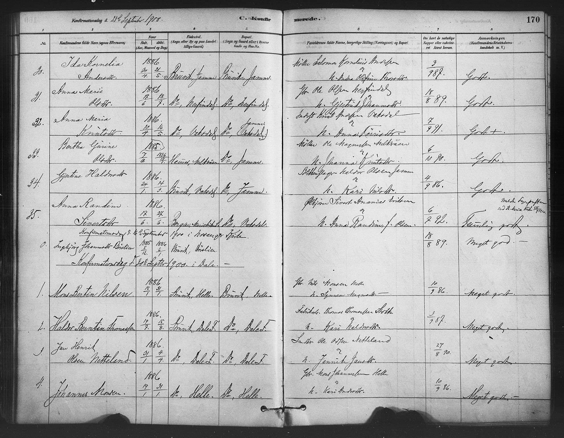 Bruvik Sokneprestembete, AV/SAB-A-74701/H/Haa: Parish register (official) no. B 1, 1878-1904, p. 170