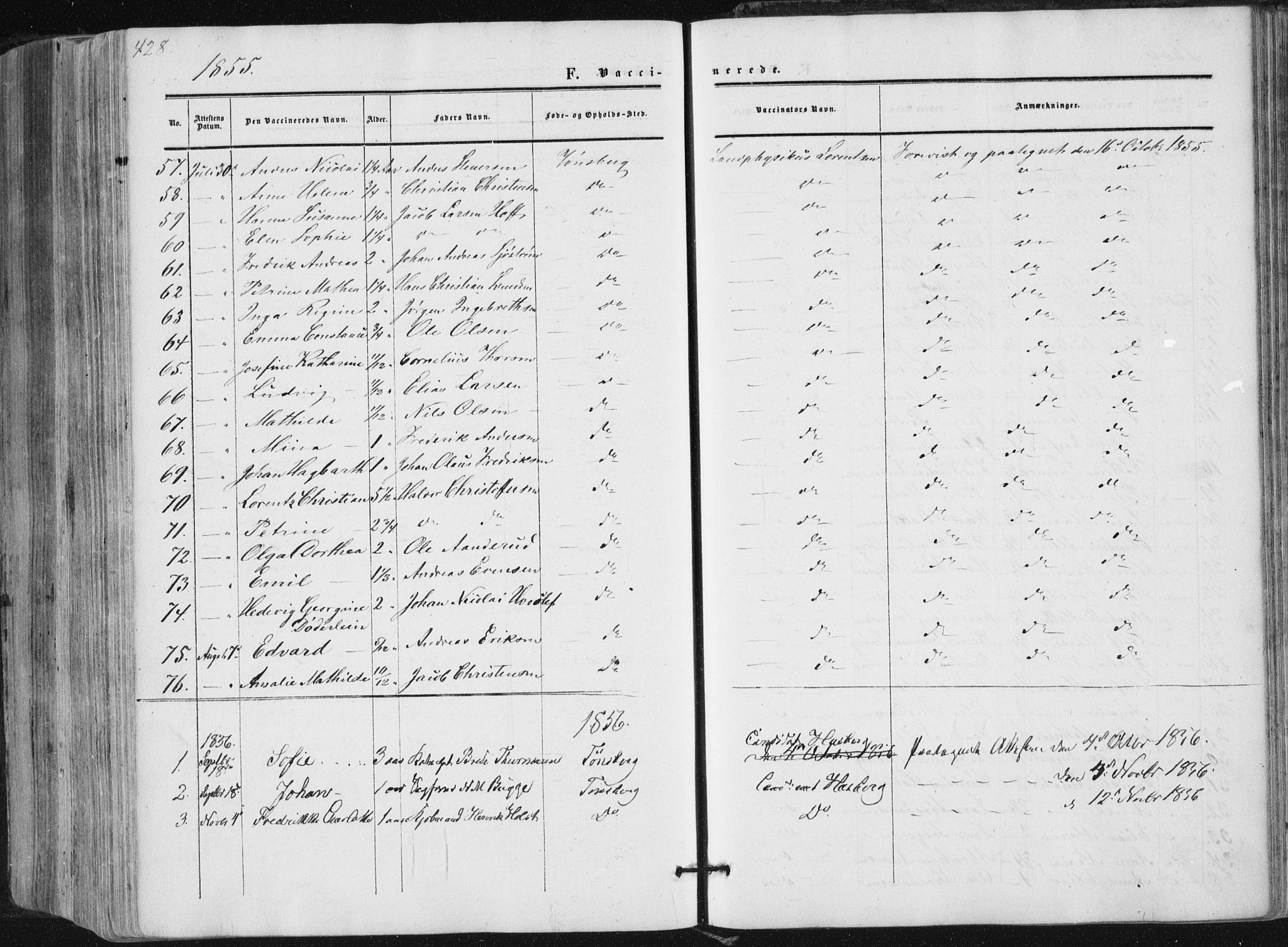 Tønsberg kirkebøker, SAKO/A-330/F/Fa/L0008: Parish register (official) no. I 8, 1855-1864, p. 428