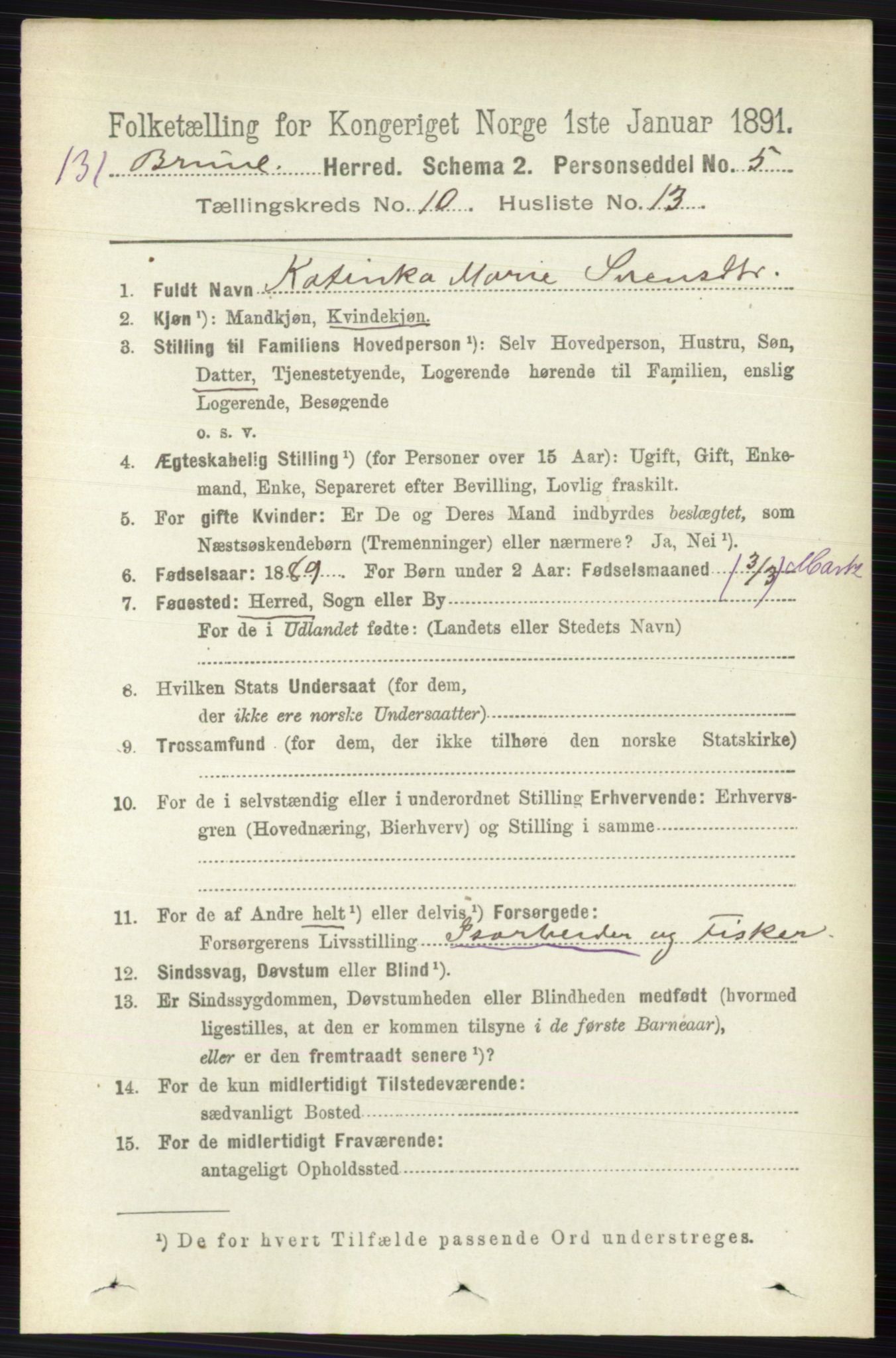 RA, 1891 census for 0726 Brunlanes, 1891, p. 4862