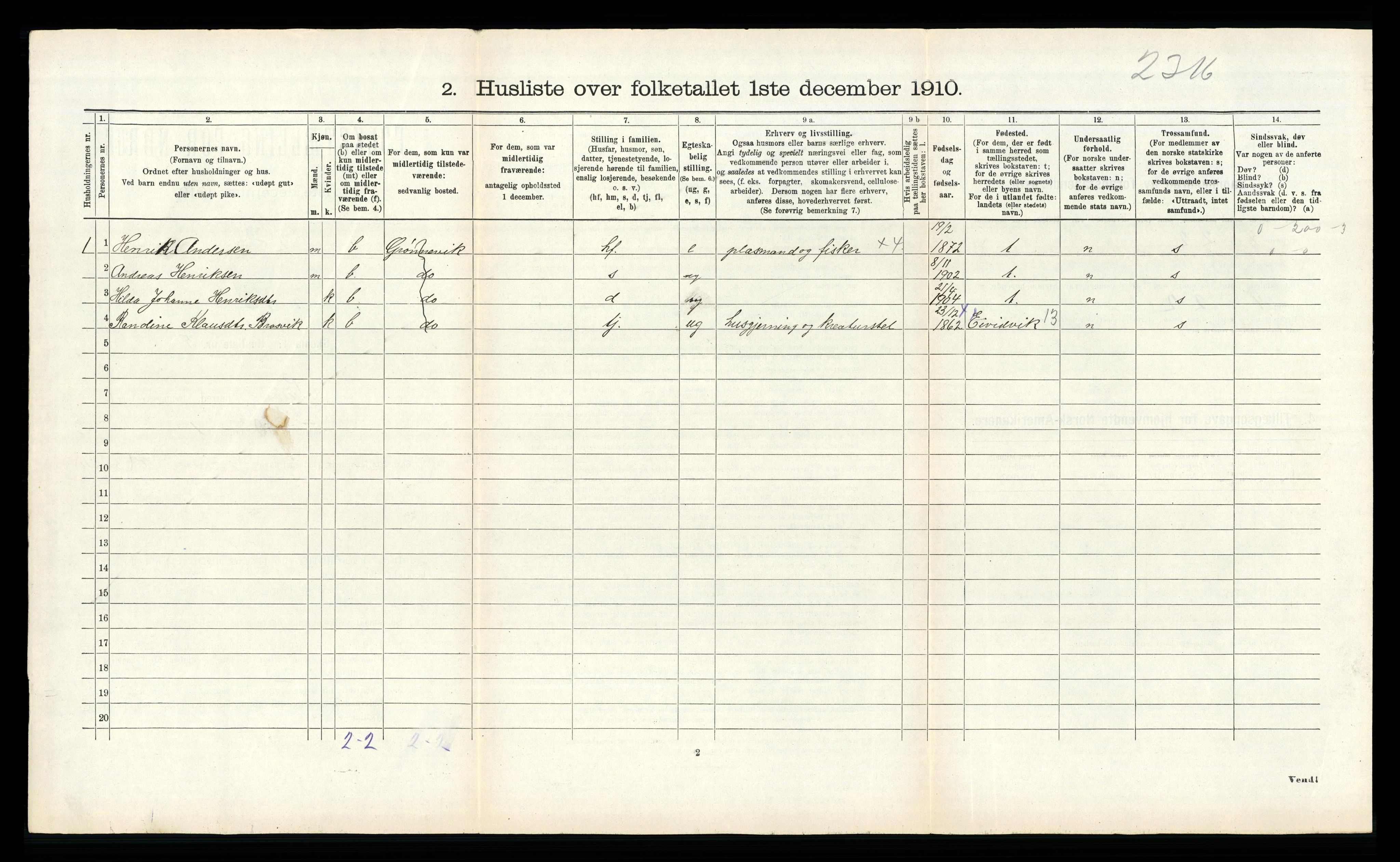 RA, 1910 census for Solund, 1910, p. 488