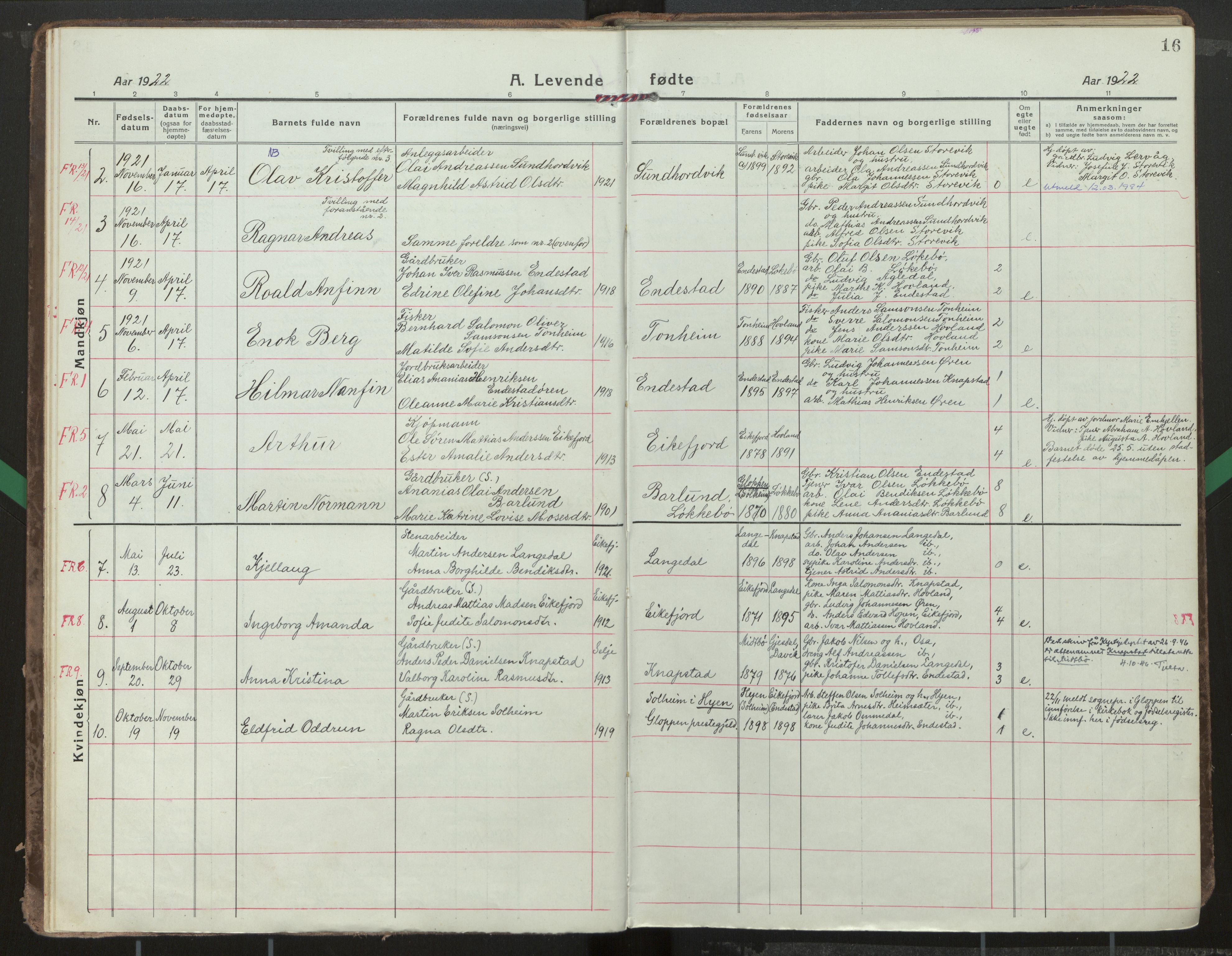 Kinn sokneprestembete, AV/SAB-A-80801/H/Haa/Haae/L0002: Parish register (official) no. E 2, 1917-1937, p. 16