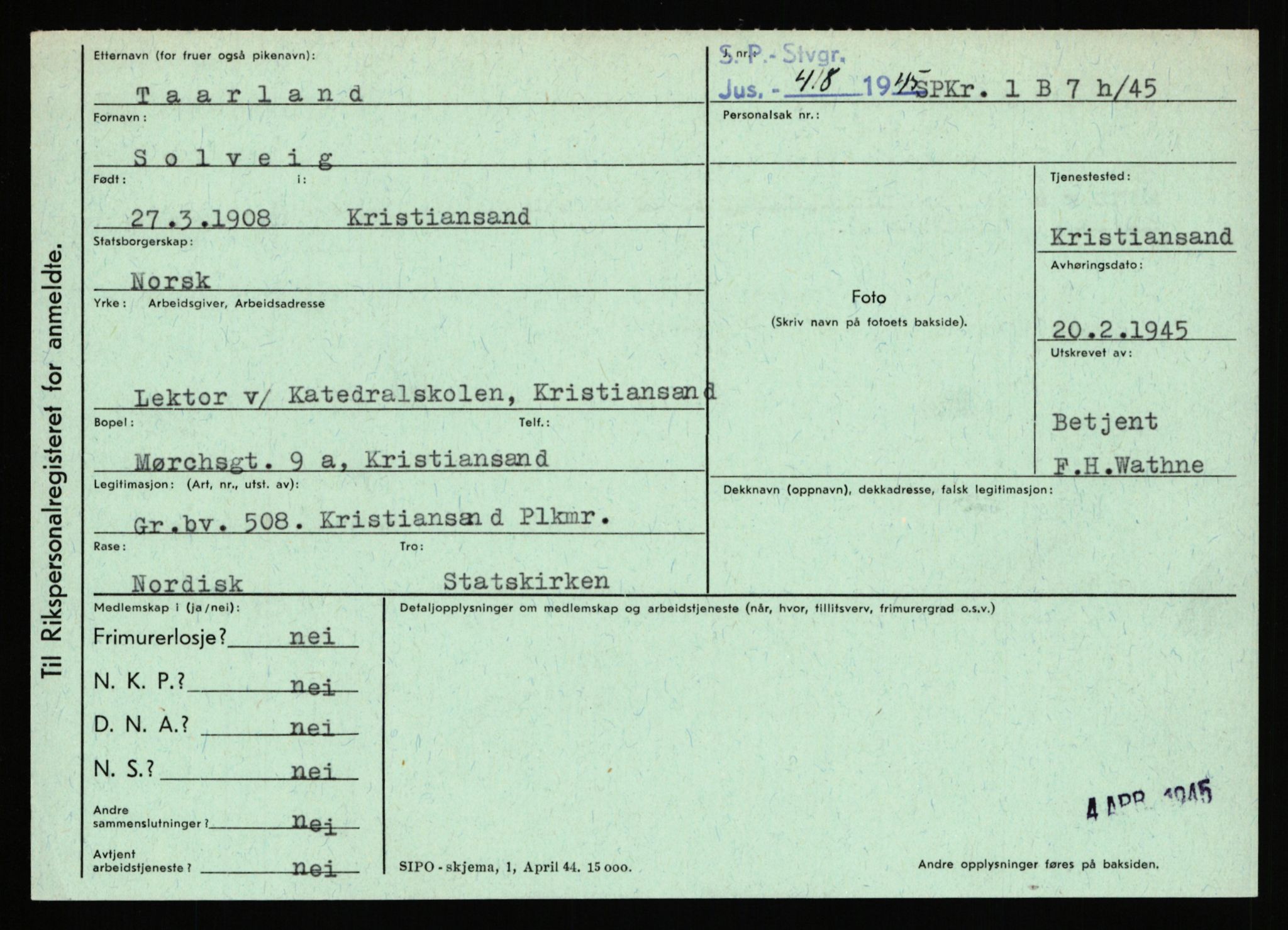 Statspolitiet - Hovedkontoret / Osloavdelingen, AV/RA-S-1329/C/Ca/L0015: Svea - Tøsse, 1943-1945, p. 1819