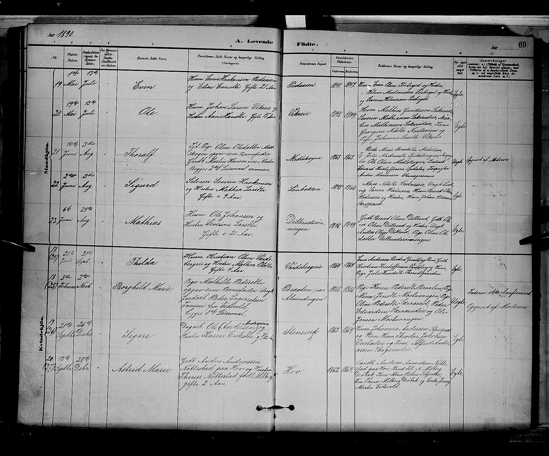 Stange prestekontor, AV/SAH-PREST-002/L/L0008: Parish register (copy) no. 8, 1882-1895, p. 69