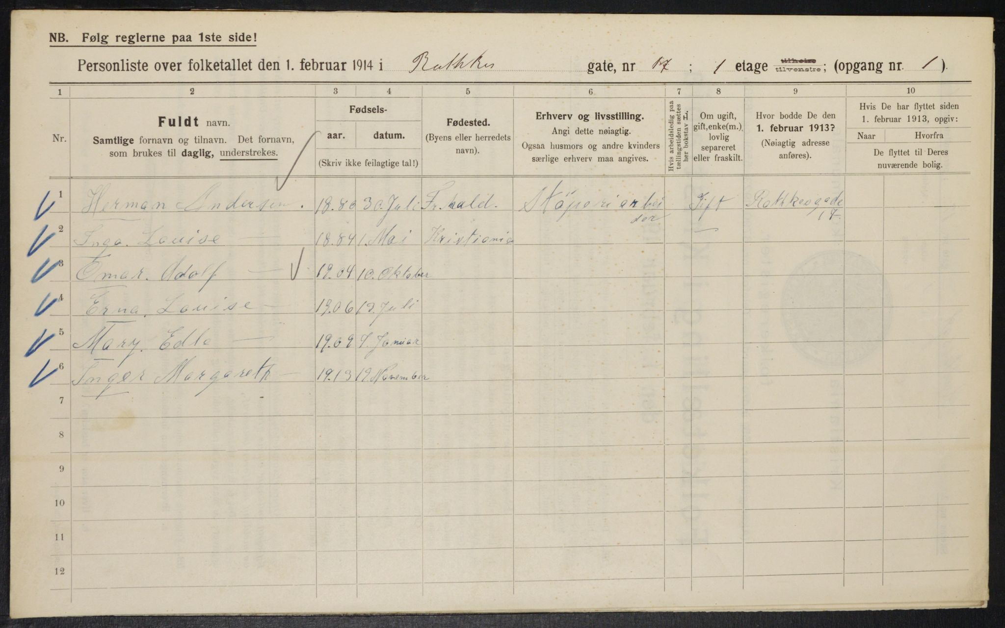 OBA, Municipal Census 1914 for Kristiania, 1914, p. 82570