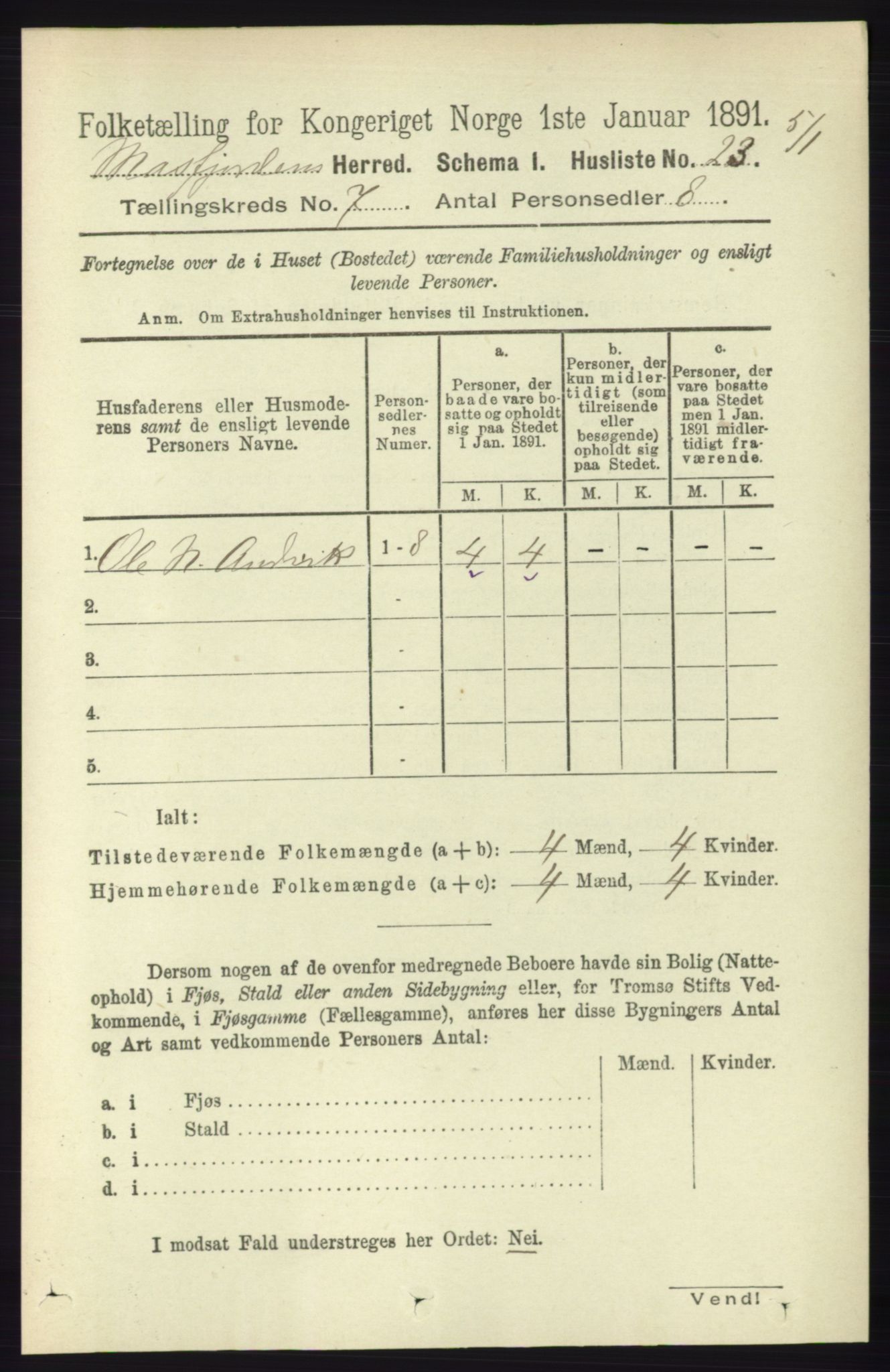 RA, 1891 census for 1266 Masfjorden, 1891, p. 1158