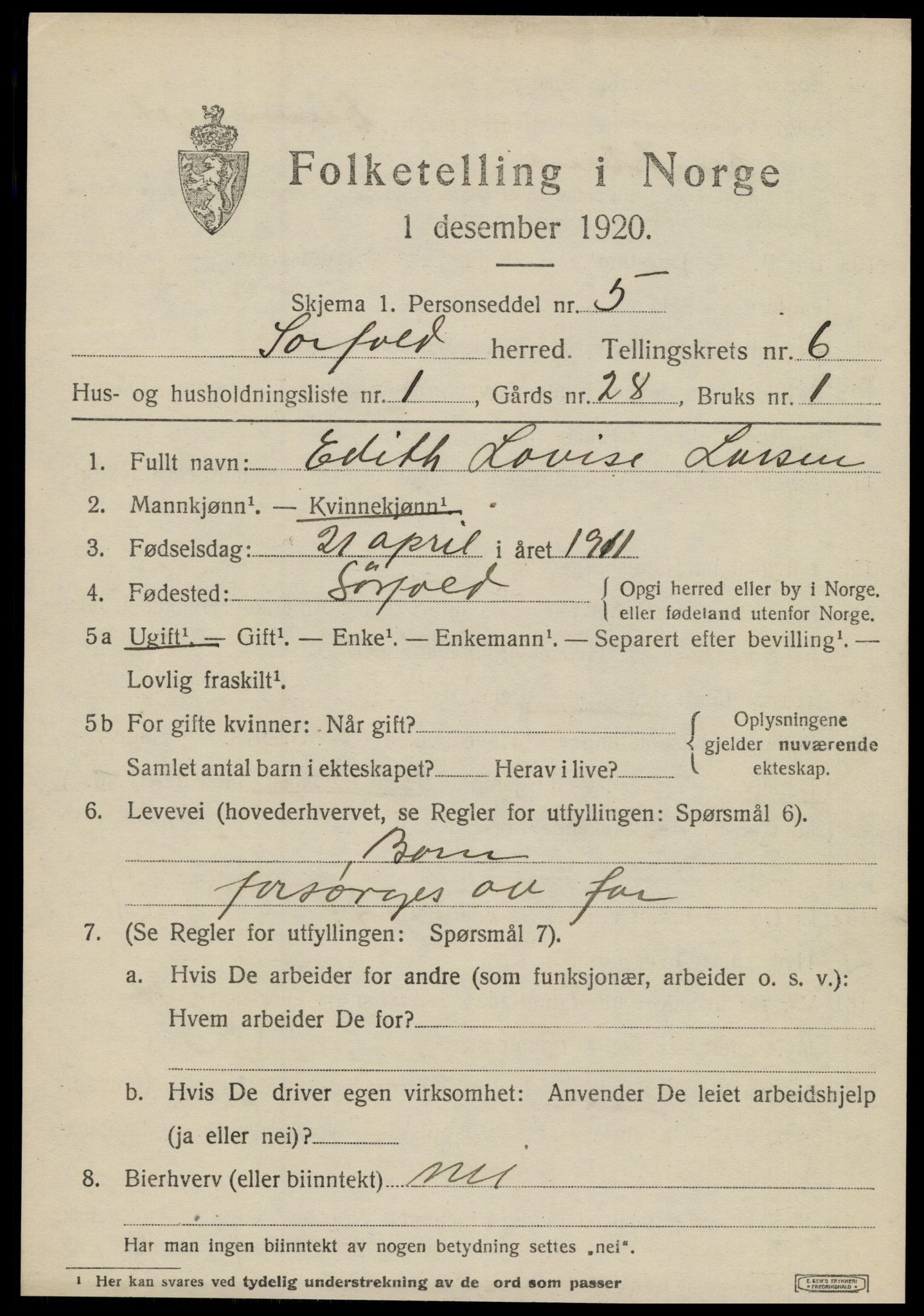 SAT, 1920 census for Sørfold, 1920, p. 3313