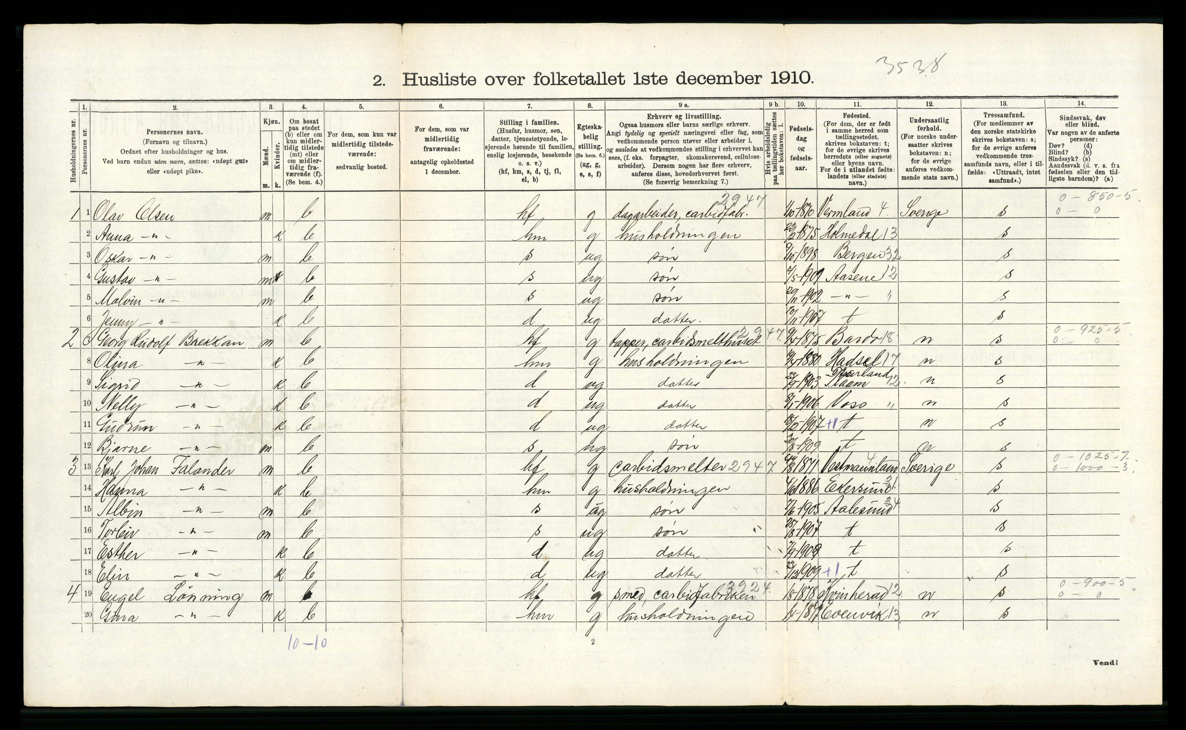 RA, 1910 census for Ullensvang, 1910, p. 730