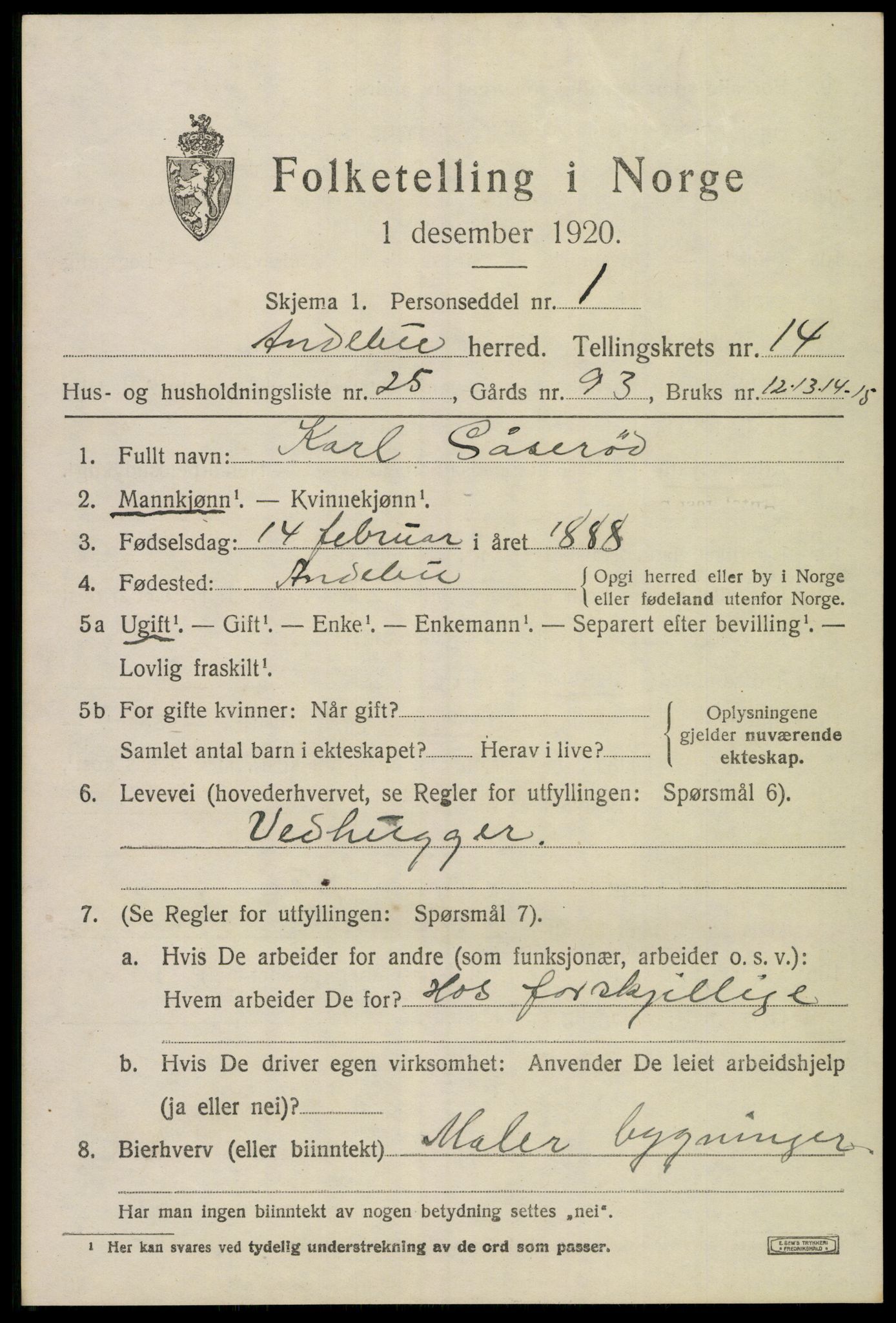 SAKO, 1920 census for Andebu, 1920, p. 5336