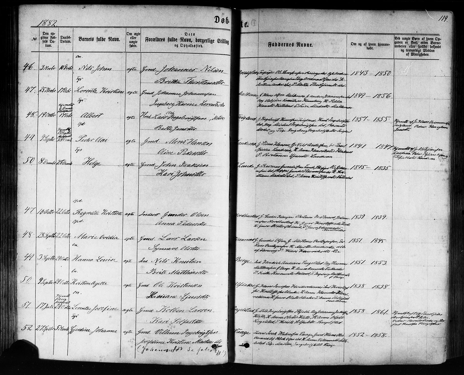 Tysnes sokneprestembete, SAB/A-78601/H/Haa: Parish register (official) no. A 12, 1872-1886, p. 119