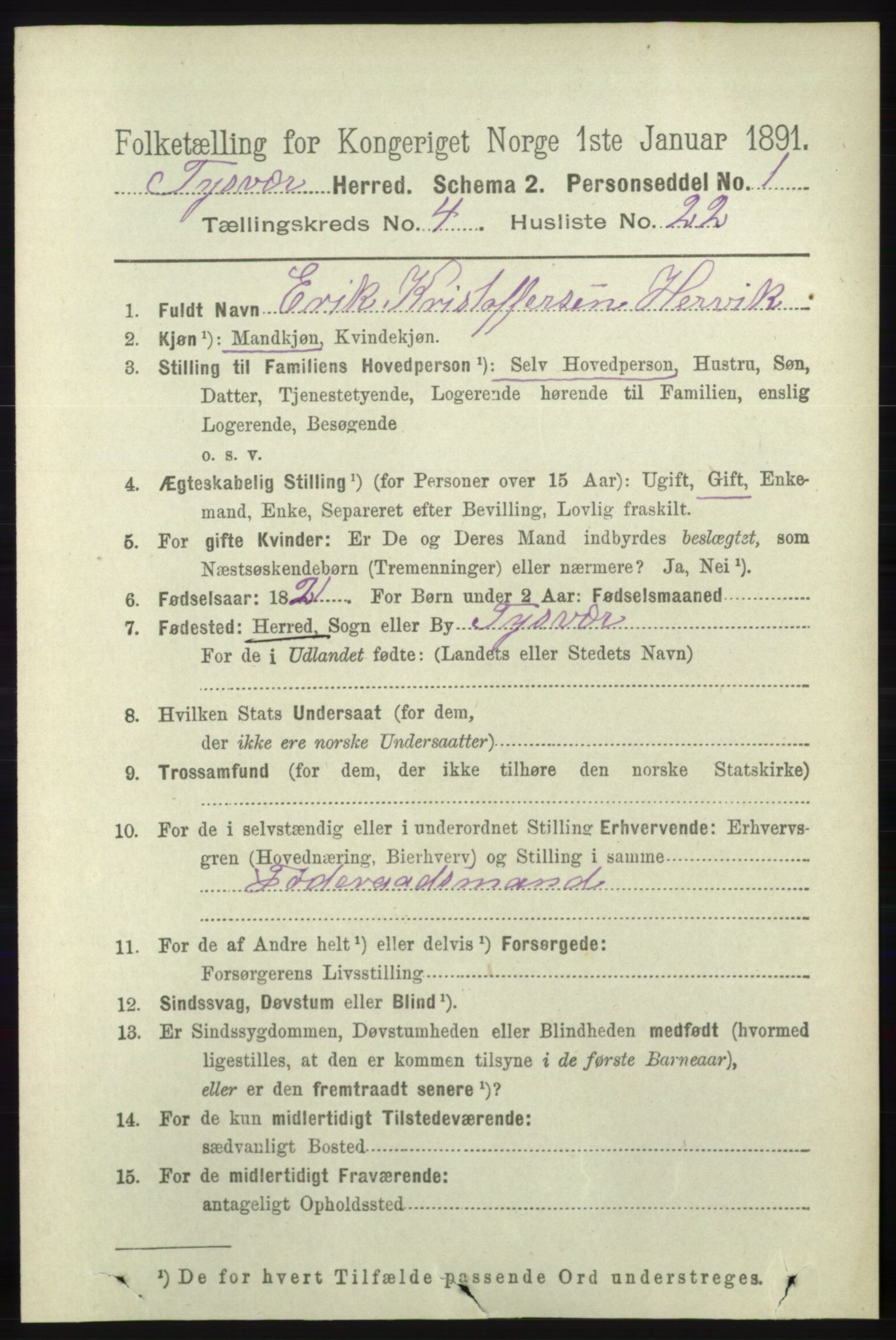 RA, 1891 census for 1146 Tysvær, 1891, p. 1626