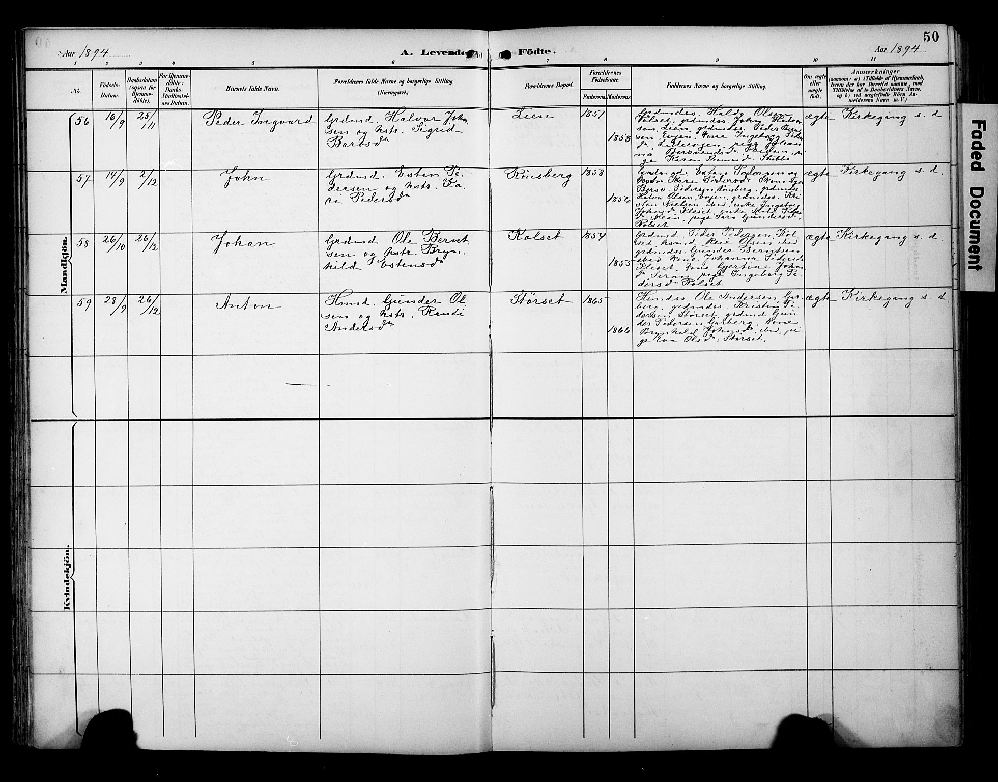 Ministerialprotokoller, klokkerbøker og fødselsregistre - Sør-Trøndelag, SAT/A-1456/695/L1149: Parish register (official) no. 695A09, 1891-1902, p. 50