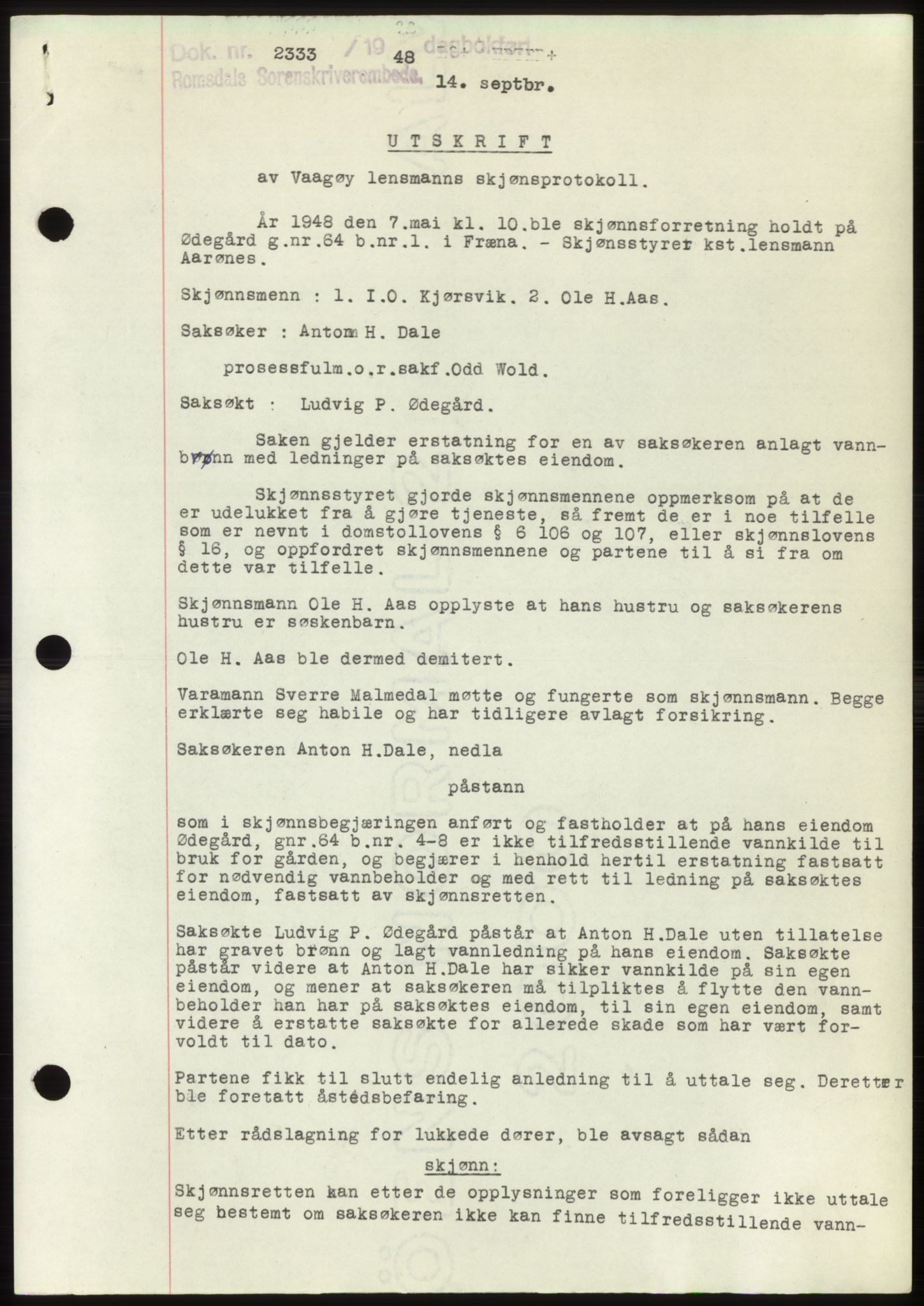 Romsdal sorenskriveri, AV/SAT-A-4149/1/2/2C: Mortgage book no. B4, 1948-1949, Diary no: : 2333/1948