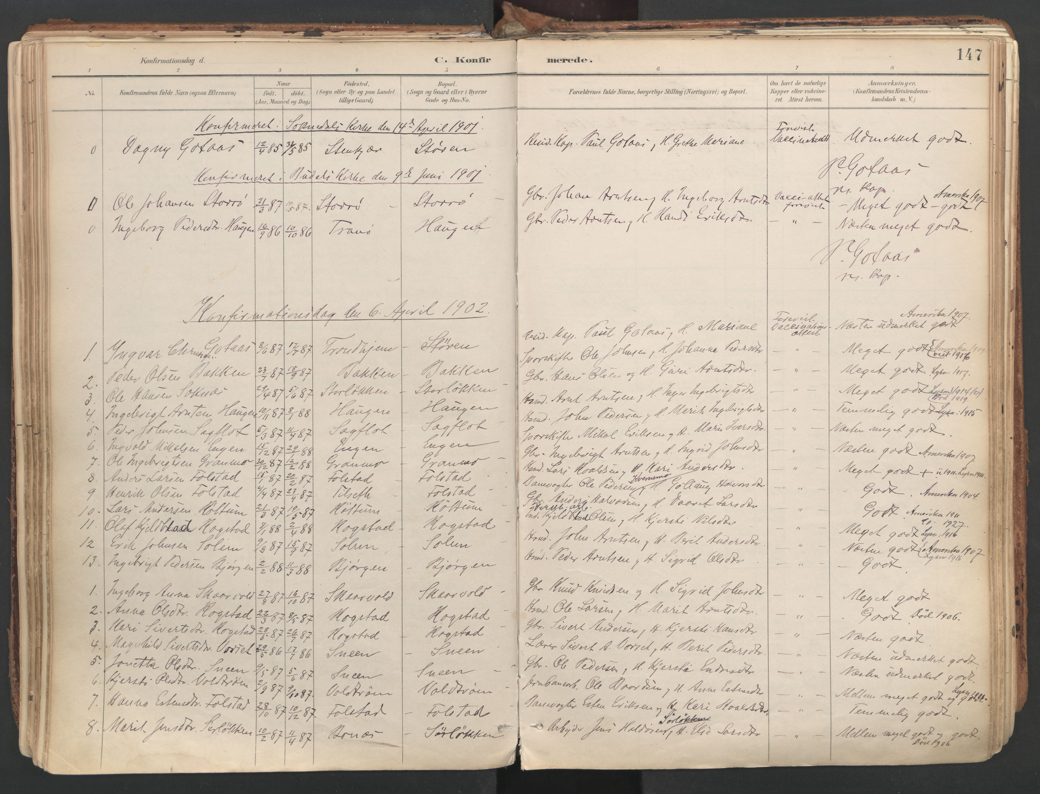 Ministerialprotokoller, klokkerbøker og fødselsregistre - Sør-Trøndelag, SAT/A-1456/687/L1004: Parish register (official) no. 687A10, 1891-1923, p. 147