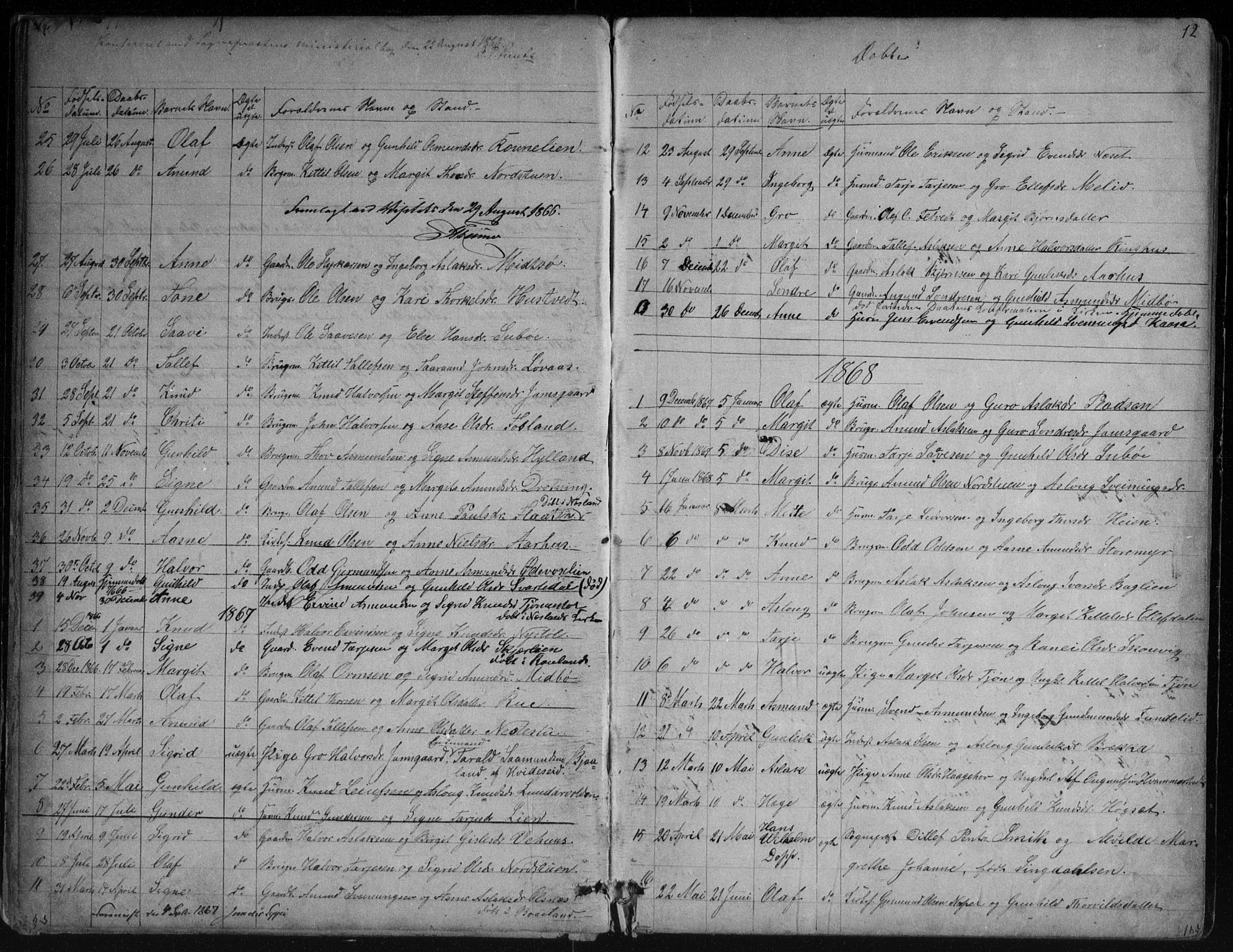 Vinje kirkebøker, SAKO/A-312/G/Ga/L0002: Parish register (copy) no. I 2, 1849-1893, p. 12