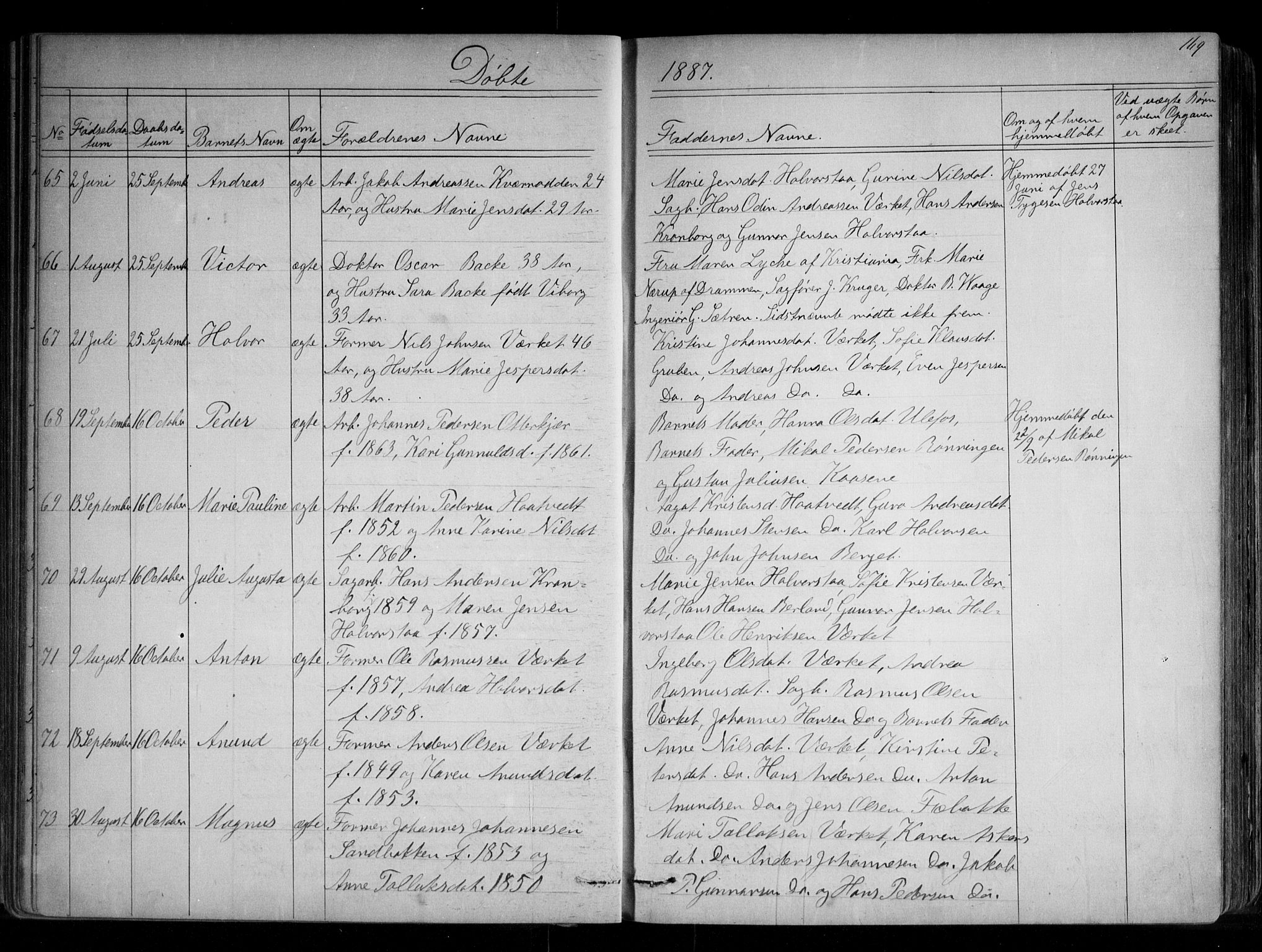 Holla kirkebøker, SAKO/A-272/G/Ga/L0004: Parish register (copy) no. I 4, 1867-1890, p. 169