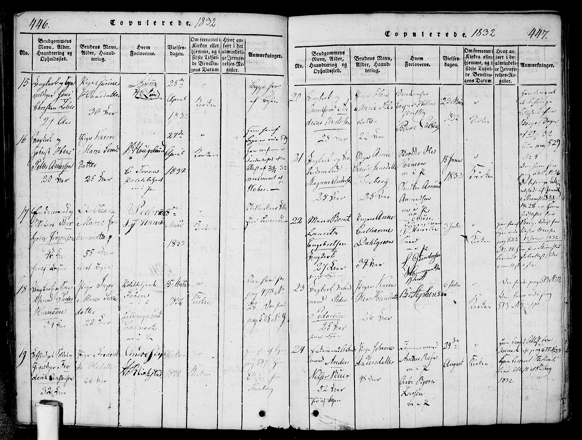 Halden prestekontor Kirkebøker, AV/SAO-A-10909/F/Fa/L0003: Parish register (official) no. I 3, 1815-1834, p. 446-447