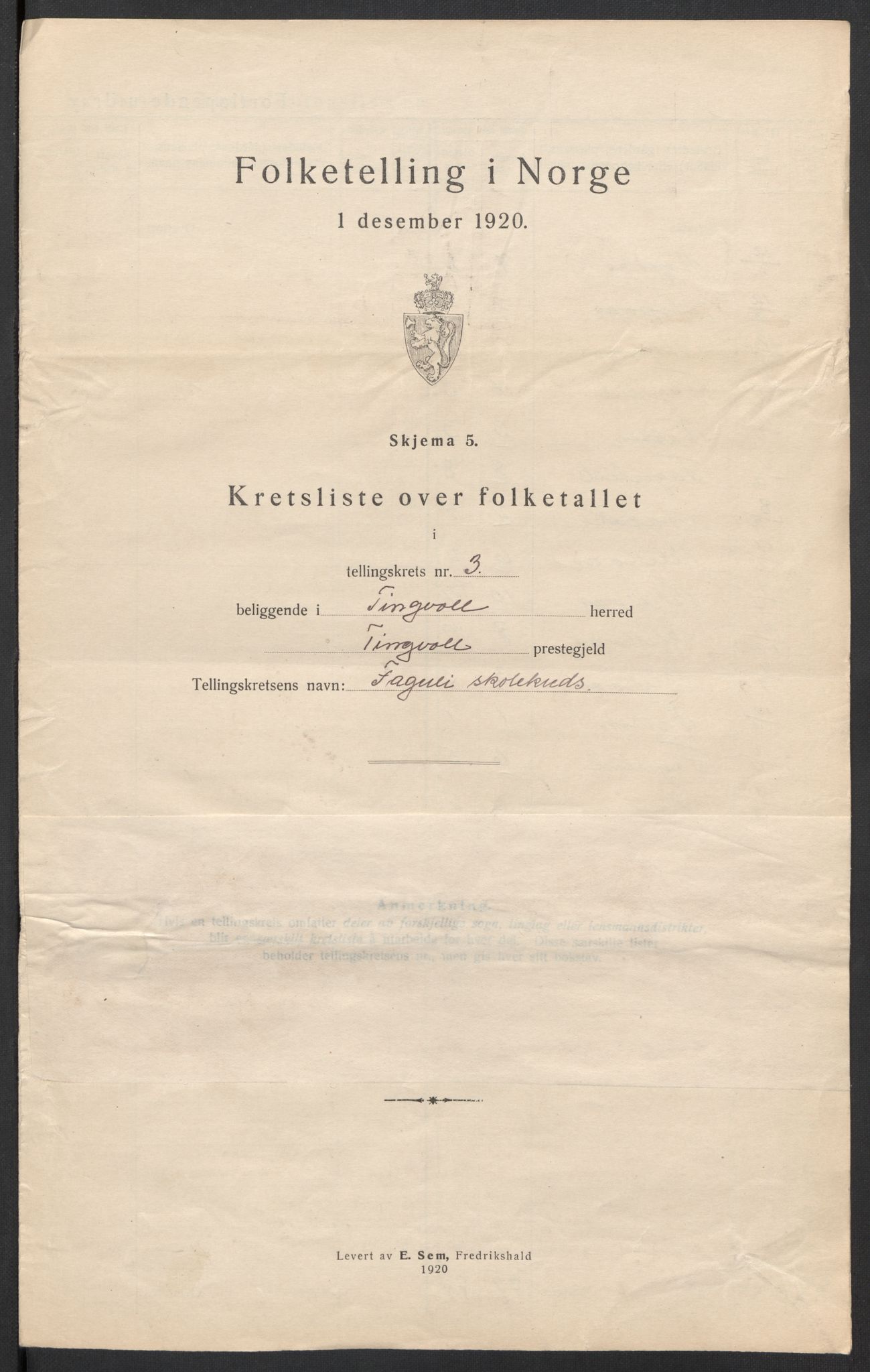 SAT, 1920 census for Tingvoll, 1920, p. 15