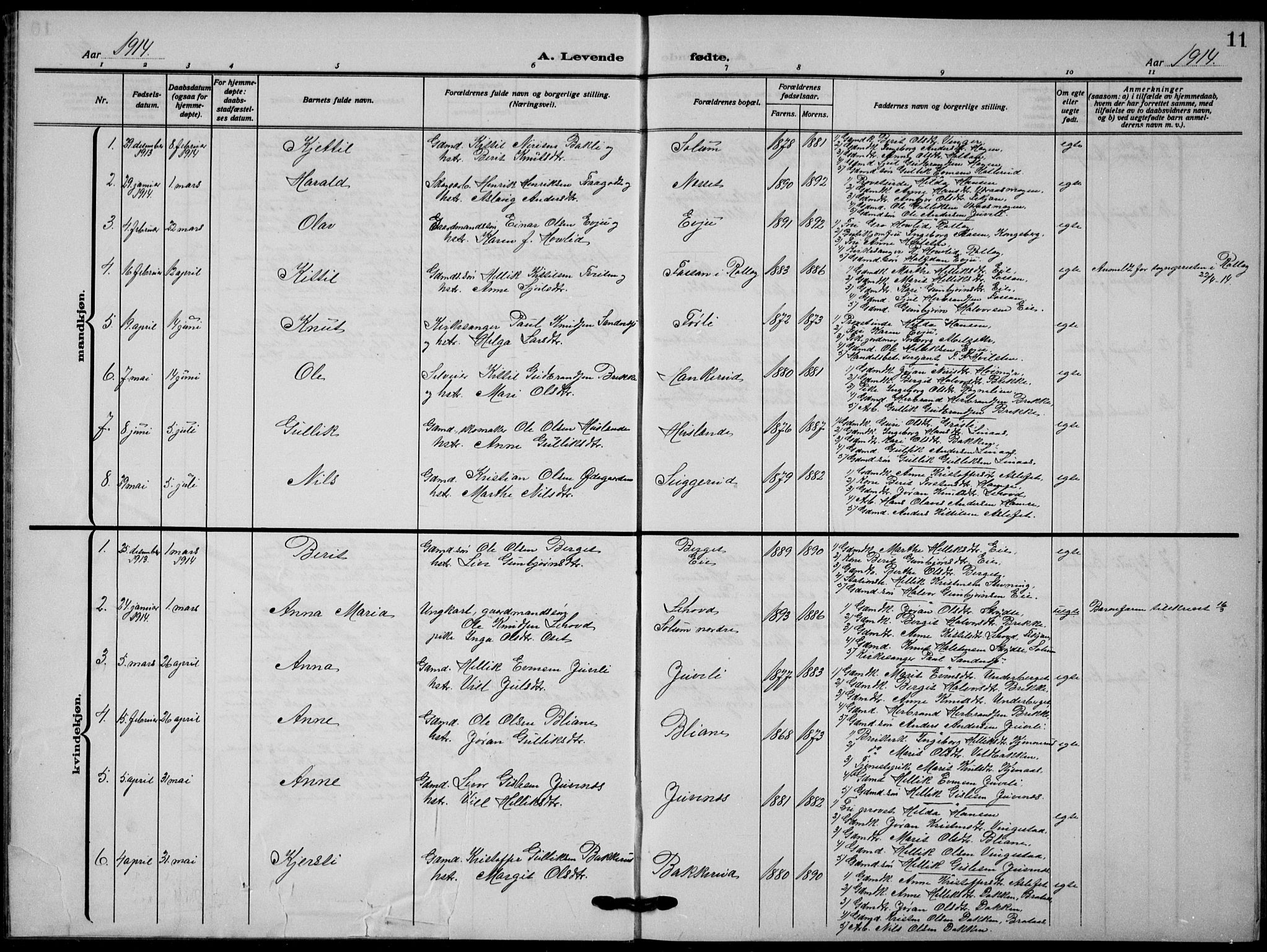 Flesberg kirkebøker, AV/SAKO-A-18/G/Ga/L0006: Parish register (copy) no. I 6, 1909-1924, p. 11