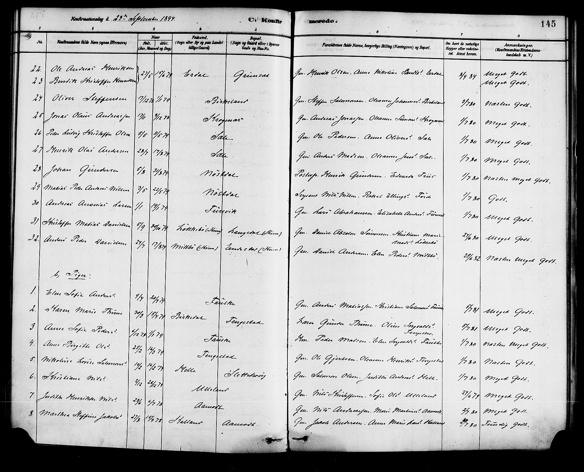 Førde sokneprestembete, SAB/A-79901/H/Haa/Haad/L0001: Parish register (official) no. D 1, 1881-1898, p. 145