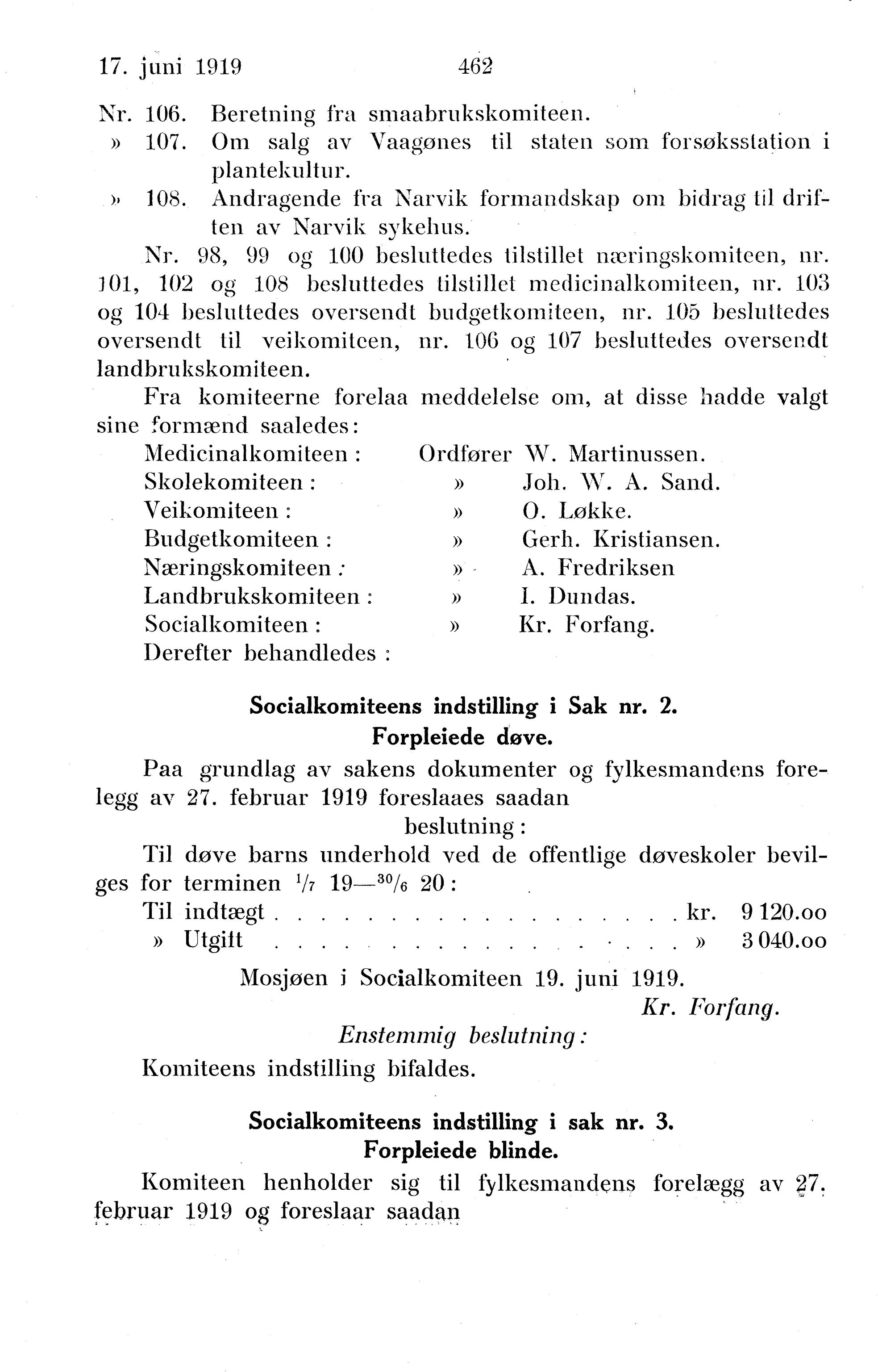 Nordland Fylkeskommune. Fylkestinget, AIN/NFK-17/176/A/Ac/L0042: Fylkestingsforhandlinger 1919, 1919