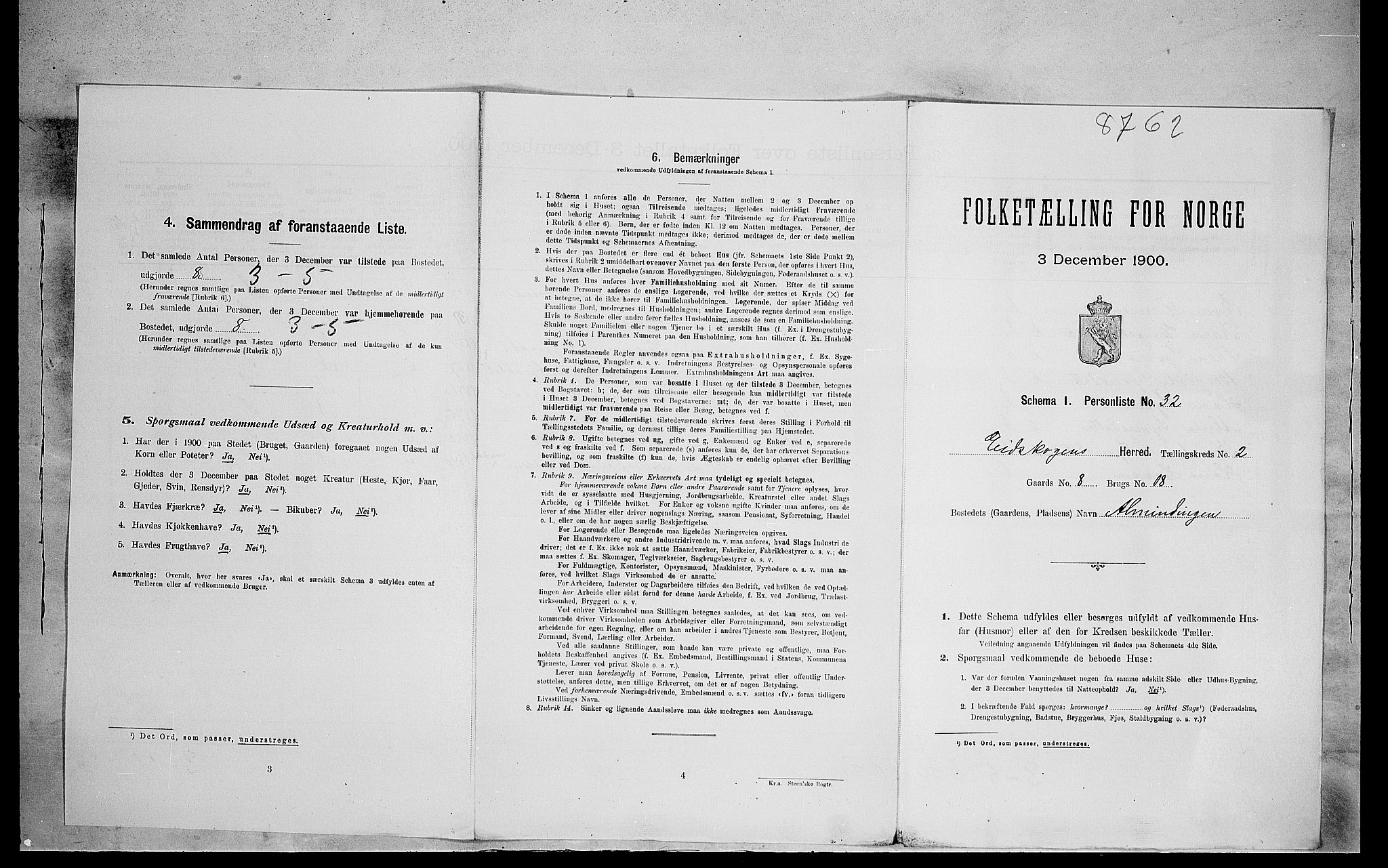 SAH, 1900 census for Eidskog, 1900, p. 309