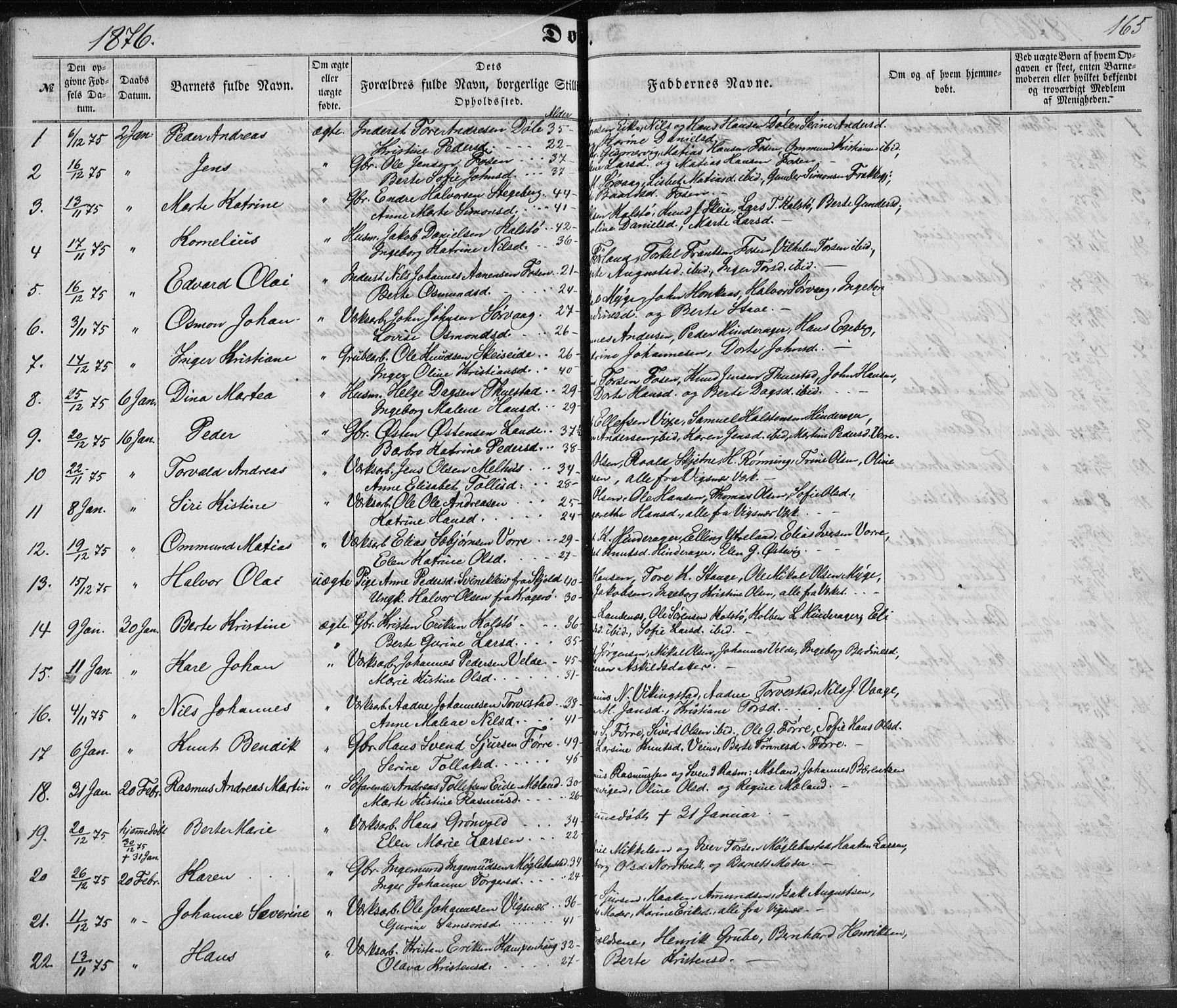 Avaldsnes sokneprestkontor, AV/SAST-A -101851/H/Ha/Haa/L0010: Parish register (official) no. A 10, 1857-1876, p. 165