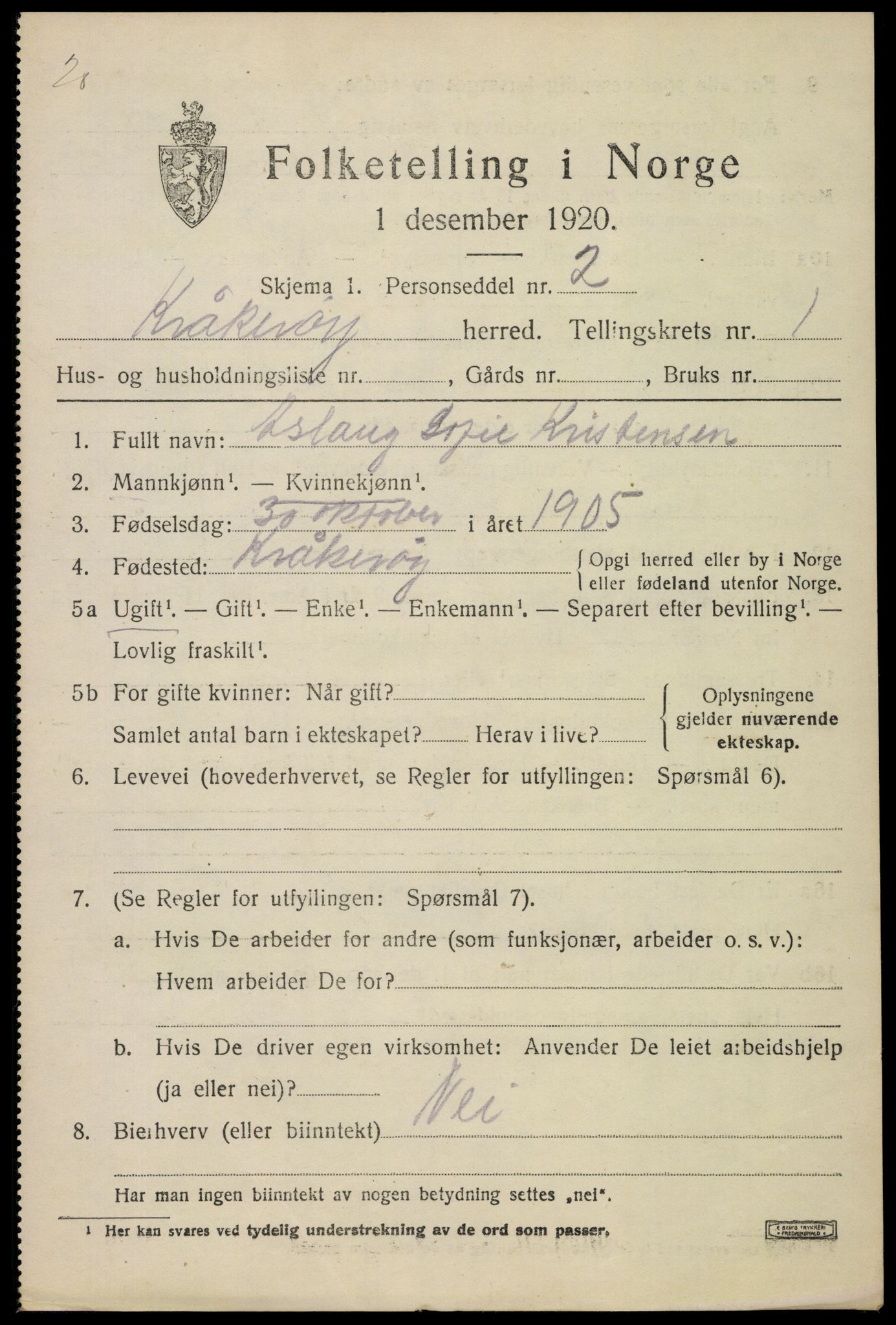 SAO, 1920 census for Kråkerøy, 1920, p. 2208