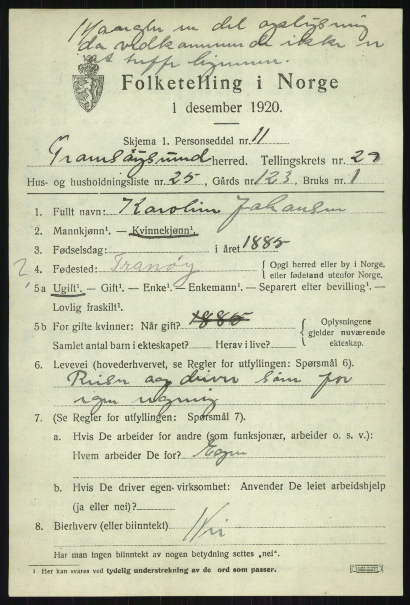SATØ, 1920 census for Tromsøysund, 1920, p. 13656