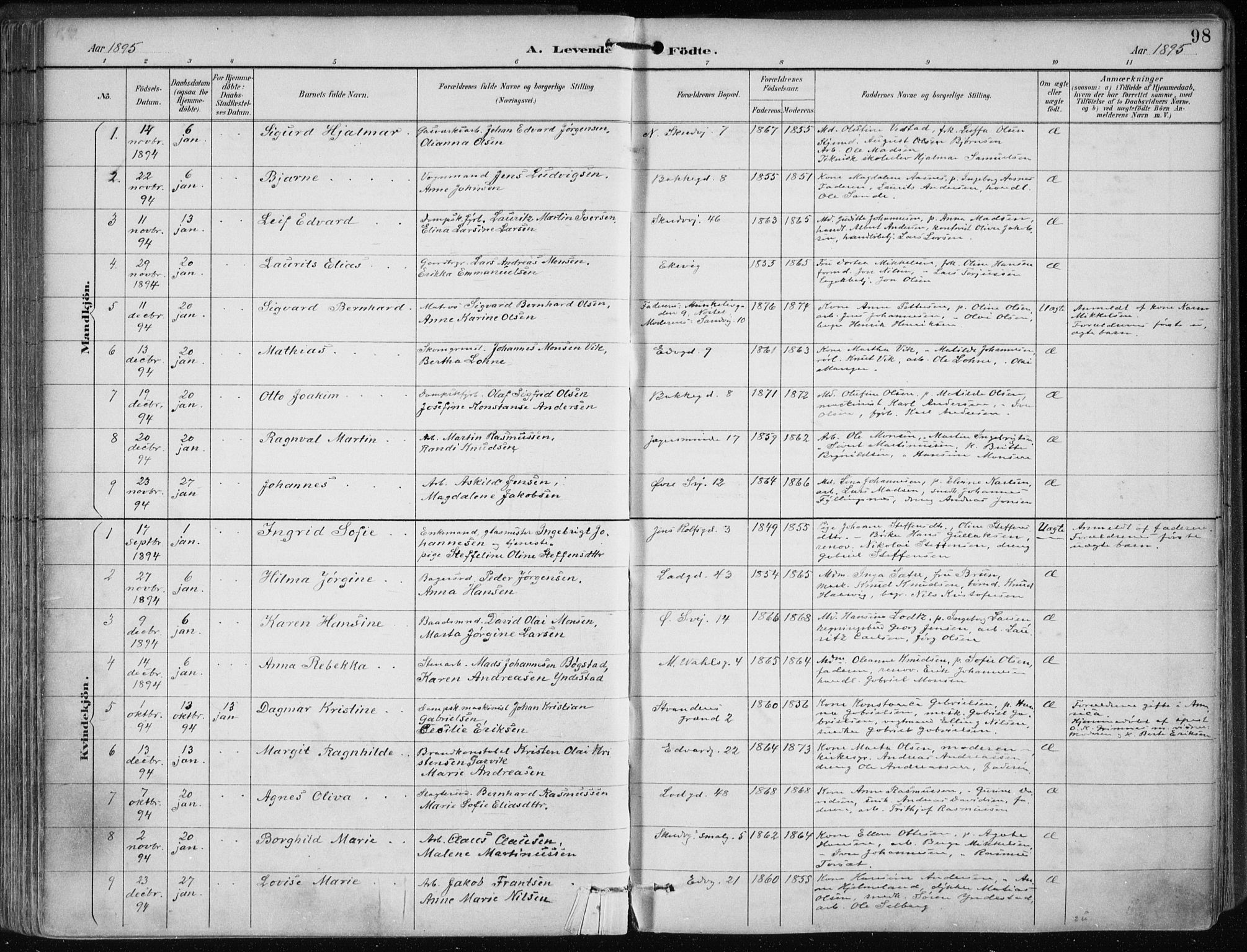 Sandviken Sokneprestembete, SAB/A-77601/H/Ha/L0005: Parish register (official) no. B 2, 1891-1901, p. 98