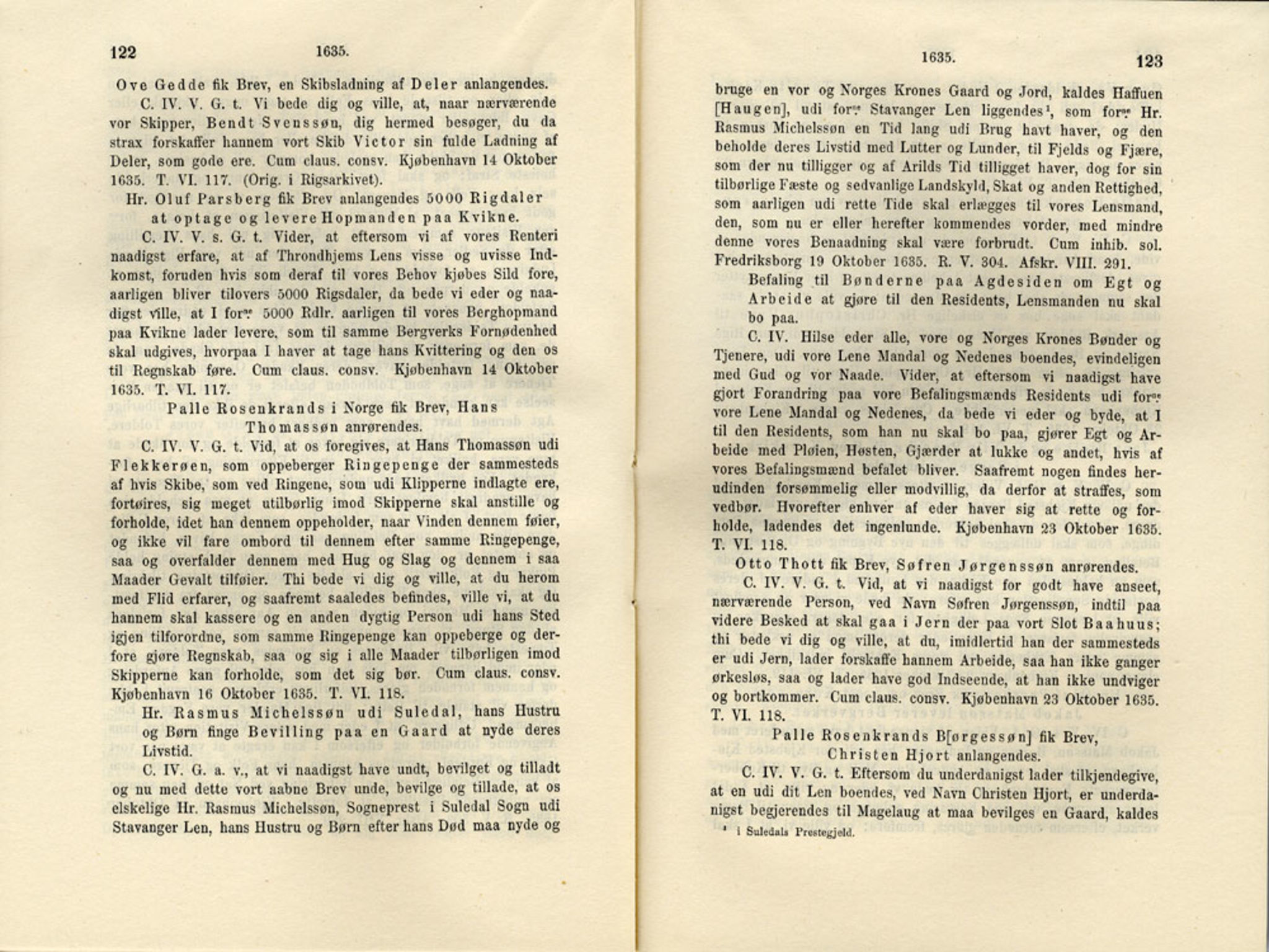 Publikasjoner utgitt av Det Norske Historiske Kildeskriftfond, PUBL/-/-/-: Norske Rigs-Registranter, bind 7, 1635-1640, p. 122-123