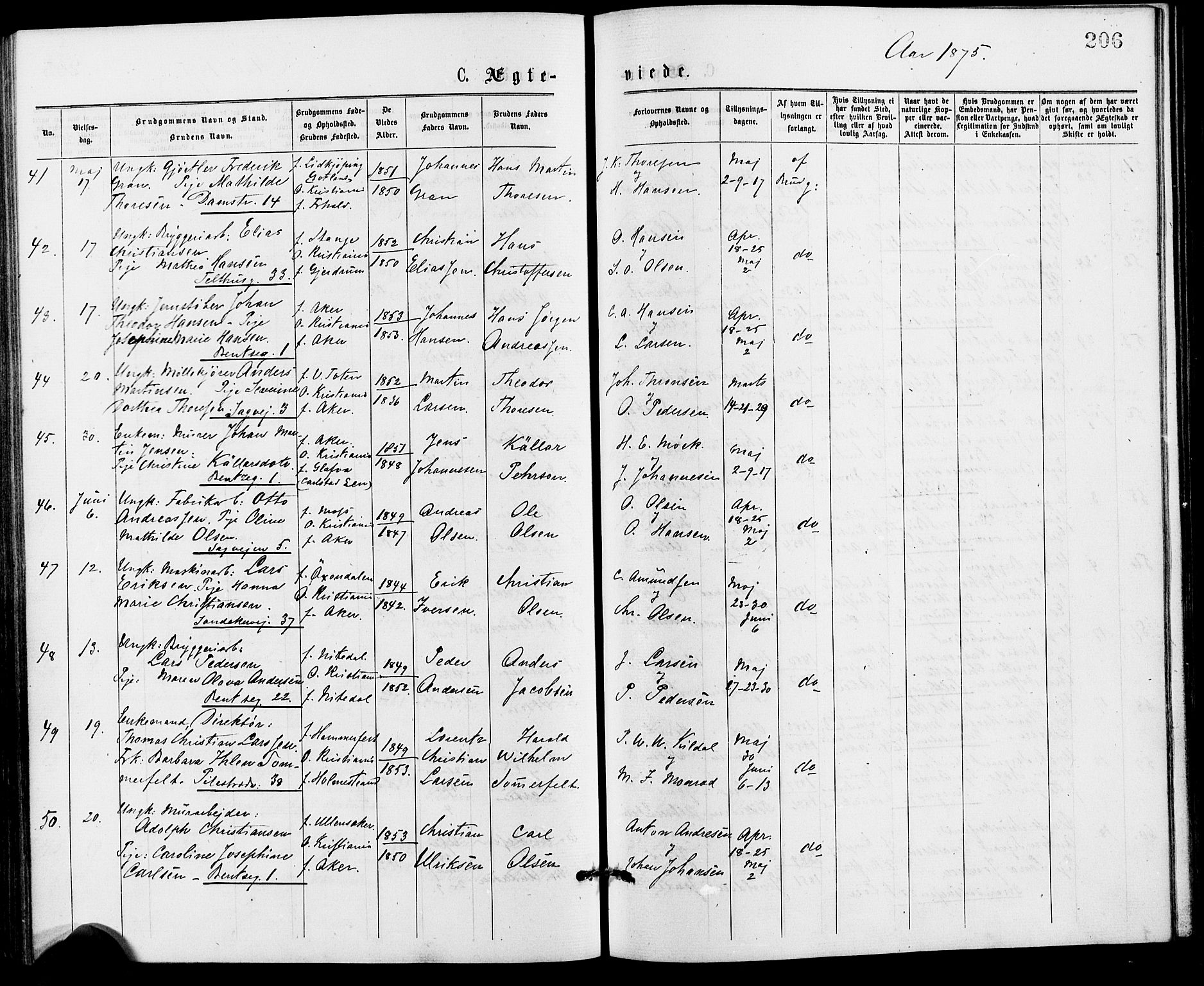 Gamle Aker prestekontor Kirkebøker, AV/SAO-A-10617a/G/L0004: Parish register (copy) no. 4, 1875-1879, p. 206