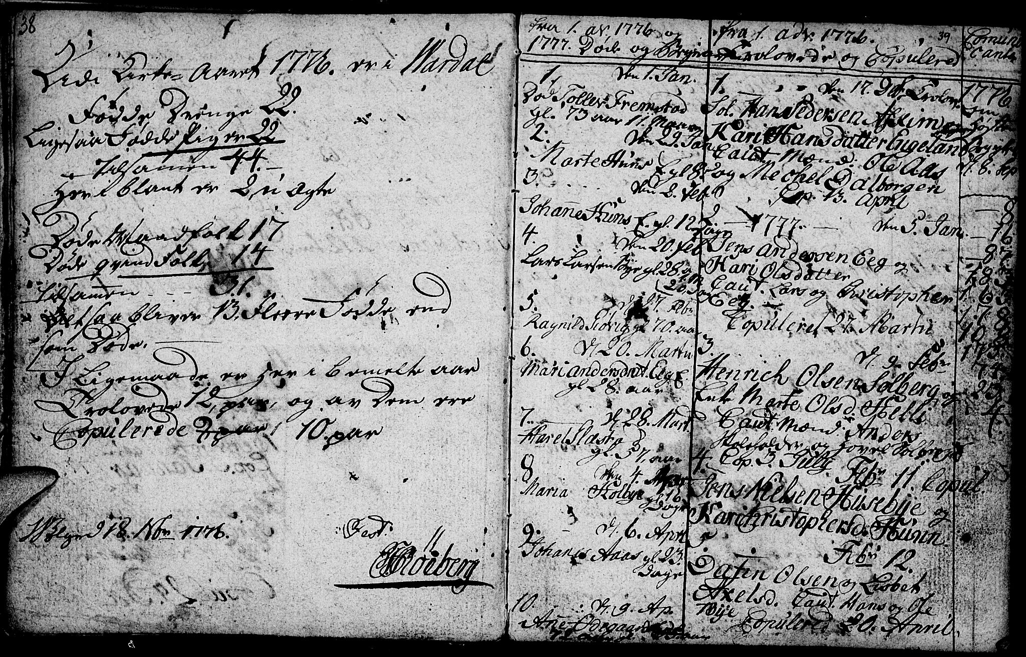 Vardal prestekontor, SAH/PREST-100/H/Ha/Hab/L0001: Parish register (copy) no. 1, 1771-1790, p. 38-39