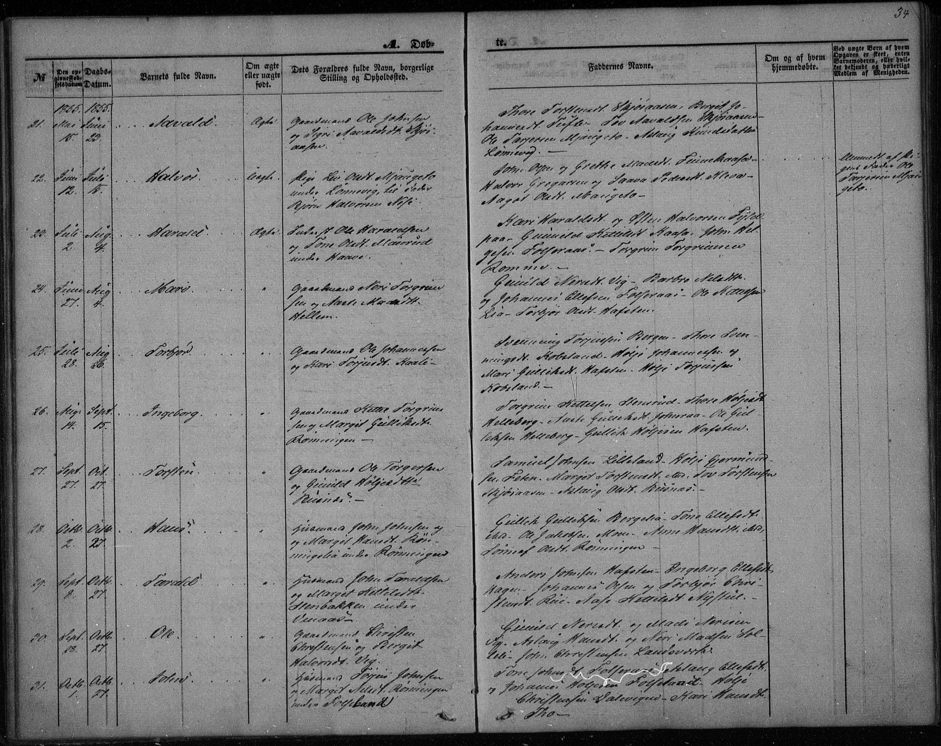 Gransherad kirkebøker, AV/SAKO-A-267/F/Fa/L0002: Parish register (official) no. I 2, 1844-1859, p. 34