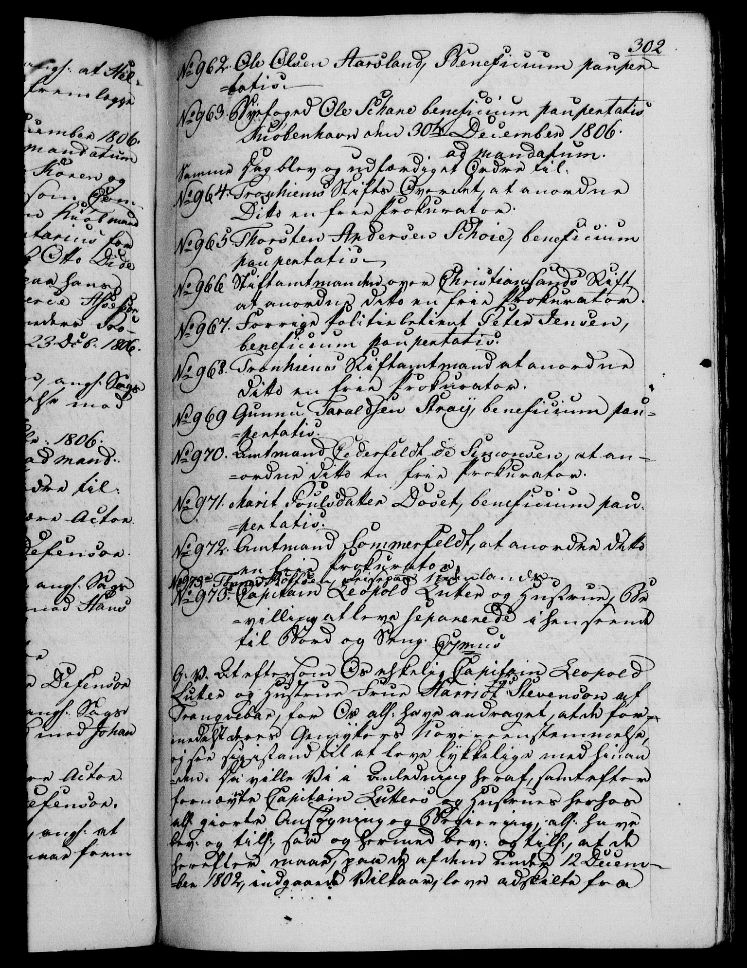 Danske Kanselli 1800-1814, RA/EA-3024/H/Hf/Hfb/Hfba/L0003: Registranter, 1805-1807, p. 302a